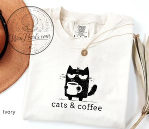 Cats and Coffee Comfort Colors Shirt wenpearls.com 1
