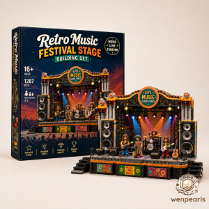 Retro Music Festival Stage Building Set for Your Cozy Music Corner