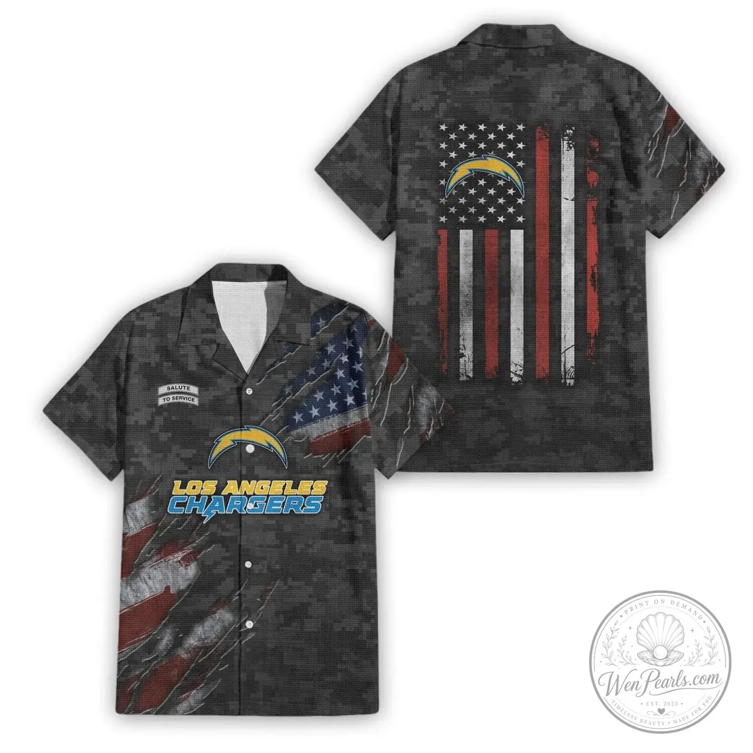 Los Angeles Chargers Salute To Service American Flag Hawaiian Shirt