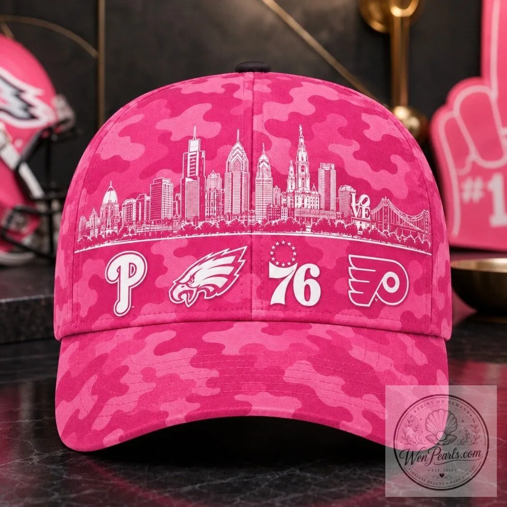Philadelphia Sports Fan City Skyline Pink Camouflage Classic Baseball Cap 15 Philadelphia Sports Fan City Skyline Pink Camouflage Classic Baseball Cap