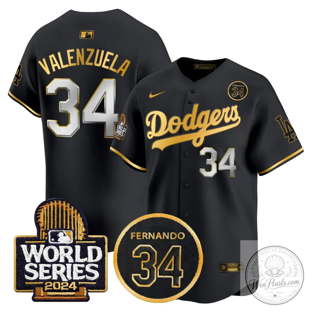 Dodgers Fernando Valenzuela Black Gold Number 34 World Series Baseball Jersey Dodgers Fernando Valenzuela Black Gold Number 34 World Series Baseball Jersey