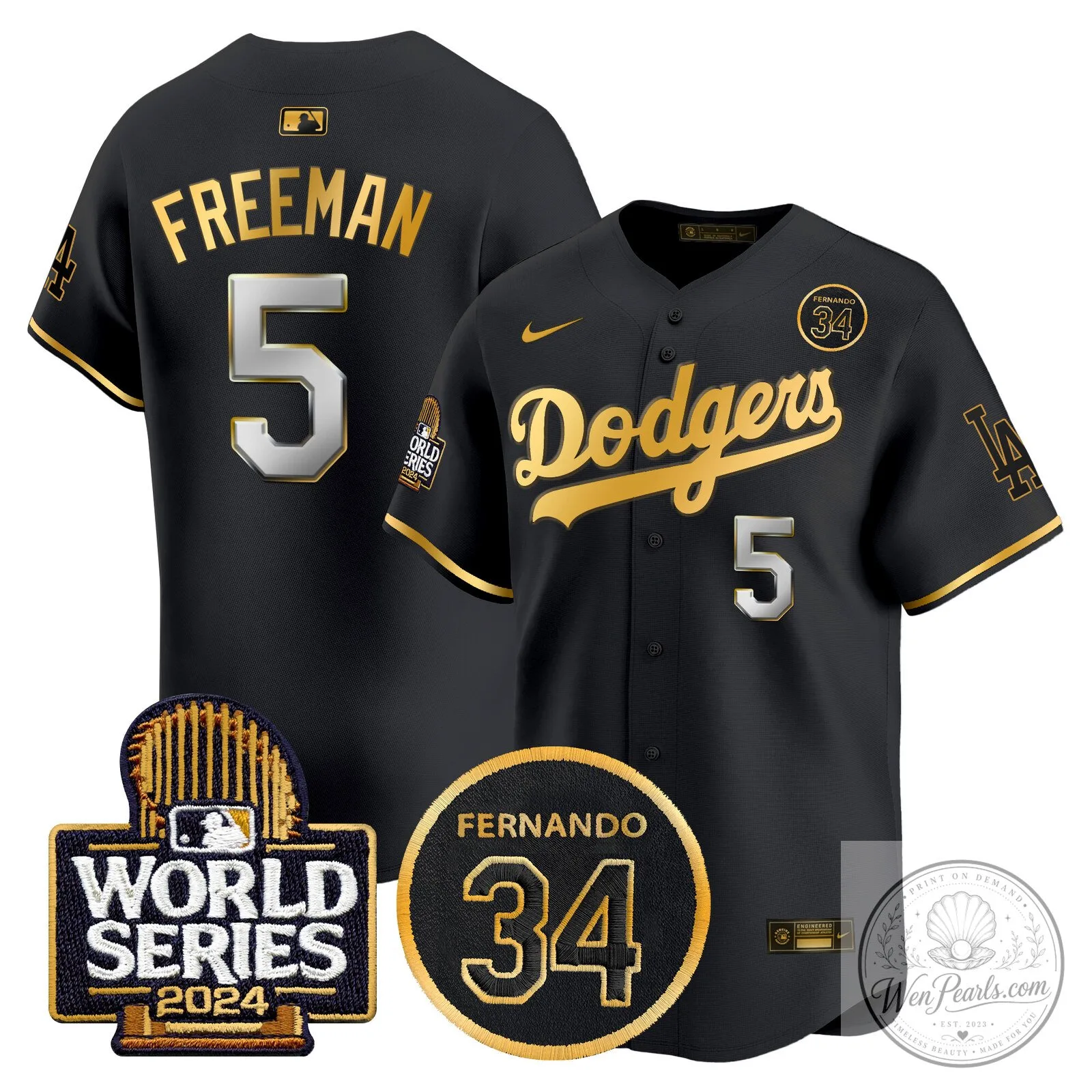 Dodgers Fernando Valenzuela Black Gold Number 34 World Series Baseball Jersey 56 Dodgers Fernando Valenzuela Black Gold Number 34 World Series Baseball Jersey