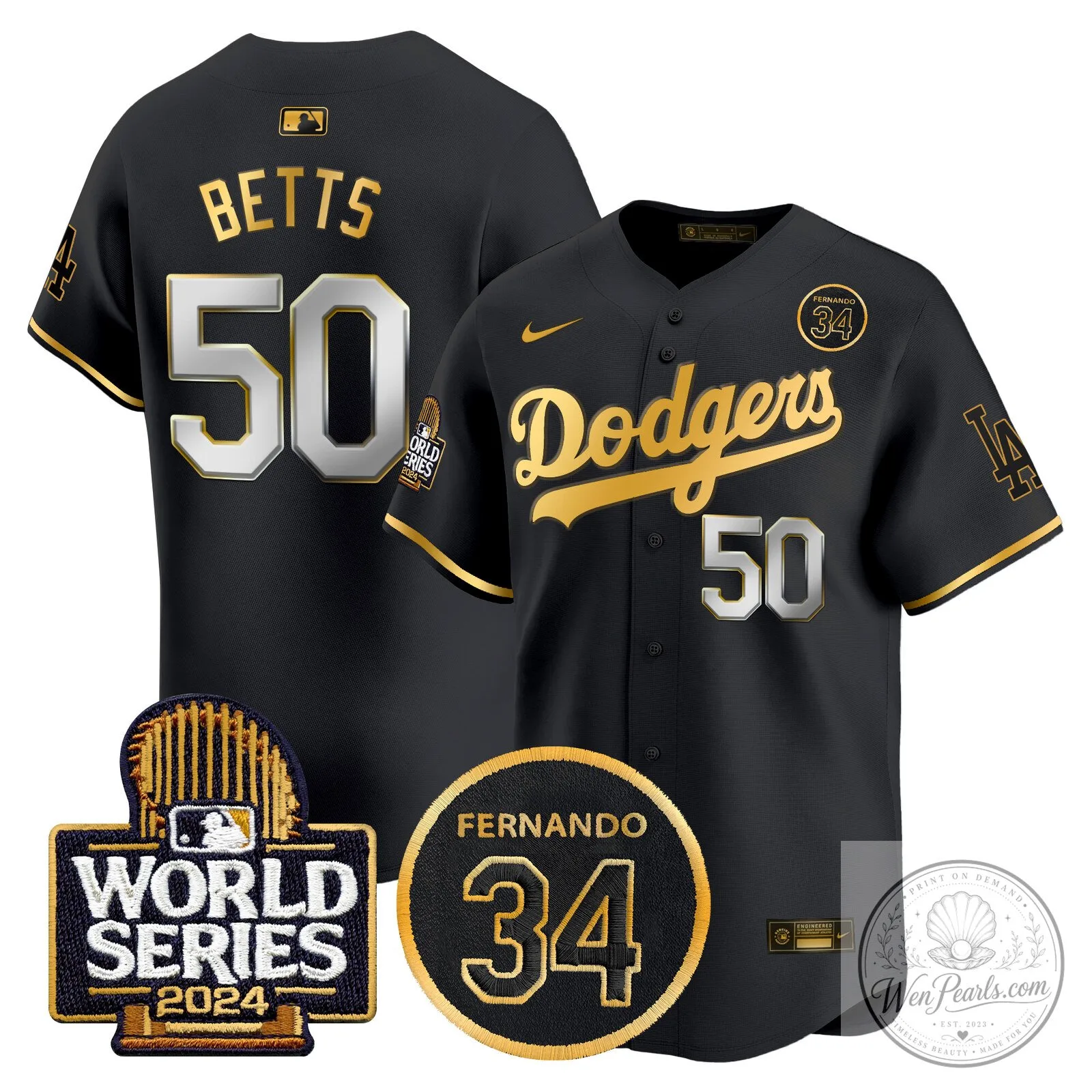 Dodgers Fernando Valenzuela Black Gold Number 34 World Series Baseball Jersey 57 Dodgers Fernando Valenzuela Black Gold Number 34 World Series Baseball Jersey