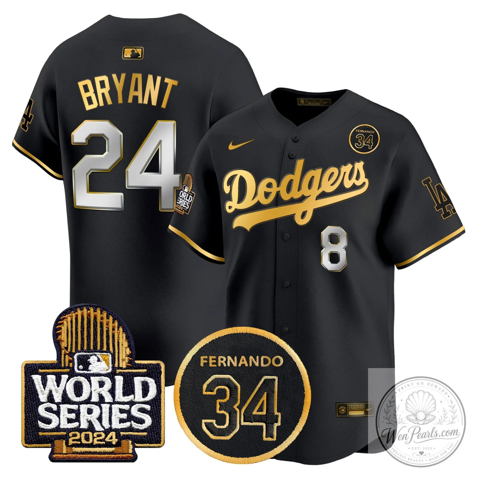 Dodgers Fernando Valenzuela Black Gold Number 34 World Series Baseball Jersey 58 Dodgers Fernando Valenzuela Black Gold Number 34 World Series Baseball Jersey