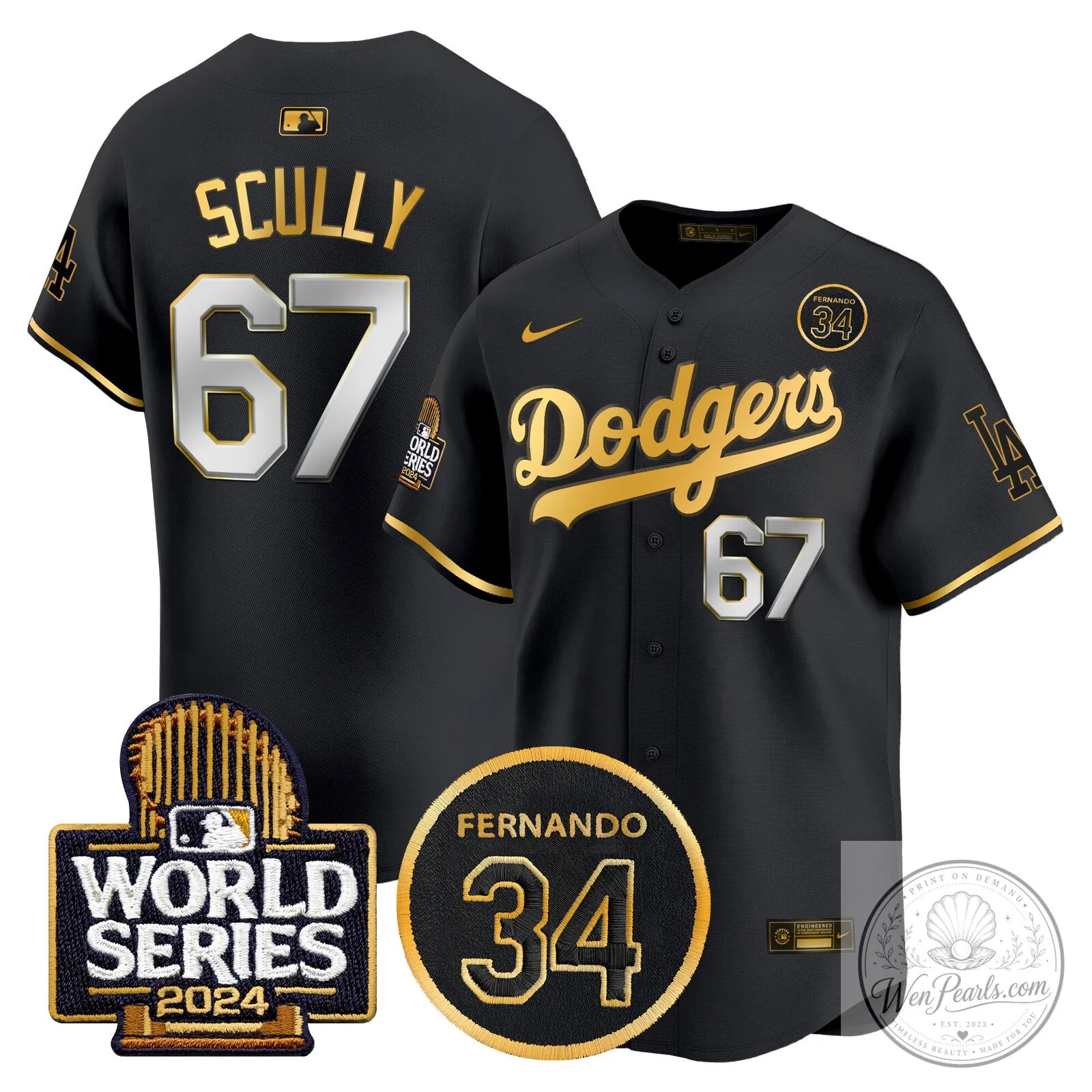 Dodgers Fernando Valenzuela Black Gold Number 34 World Series Baseball Jersey 59 Dodgers Fernando Valenzuela Black Gold Number 34 World Series Baseball Jersey