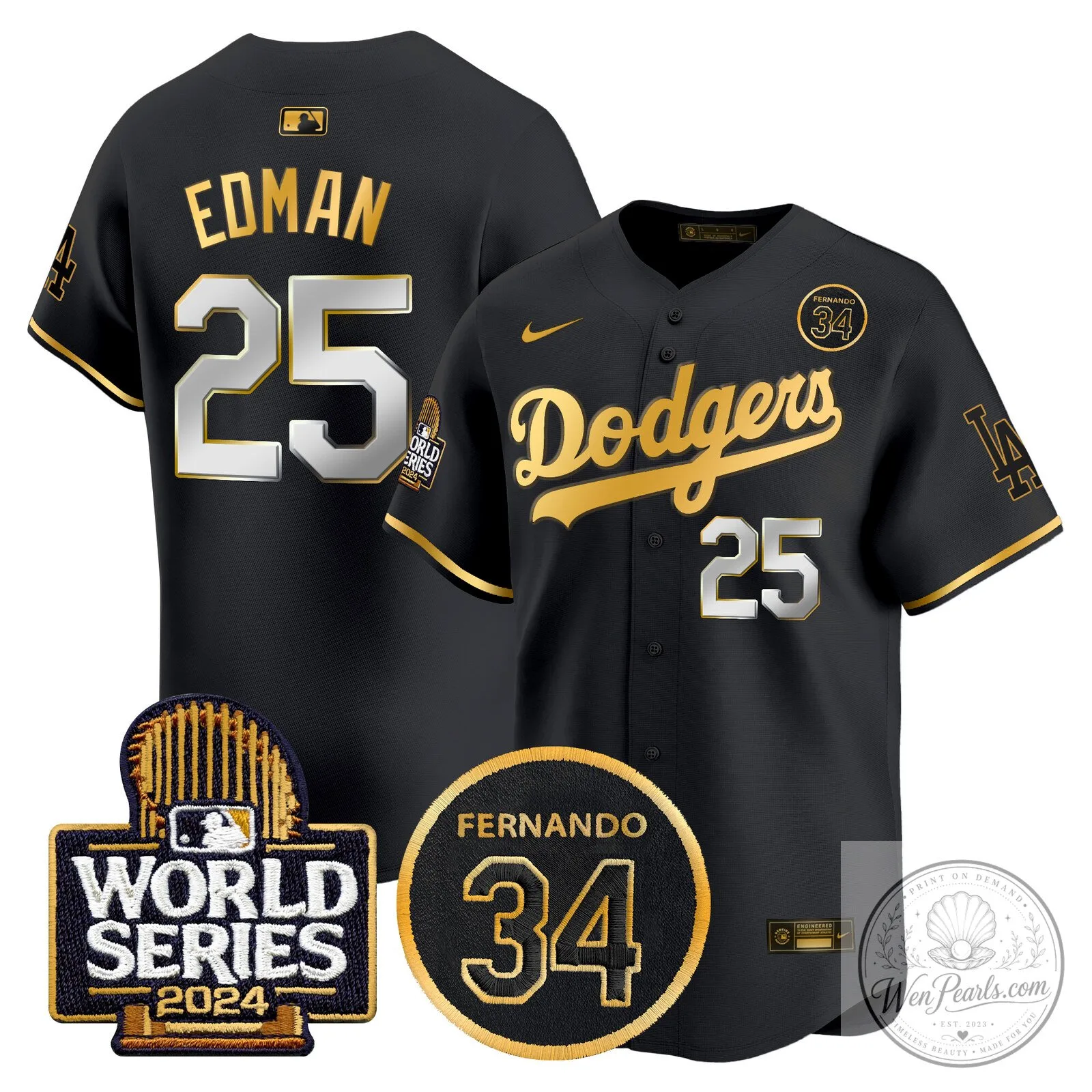 Dodgers Fernando Valenzuela Black Gold Number 34 World Series Baseball Jersey 62 Dodgers Fernando Valenzuela Black Gold Number 34 World Series Baseball Jersey