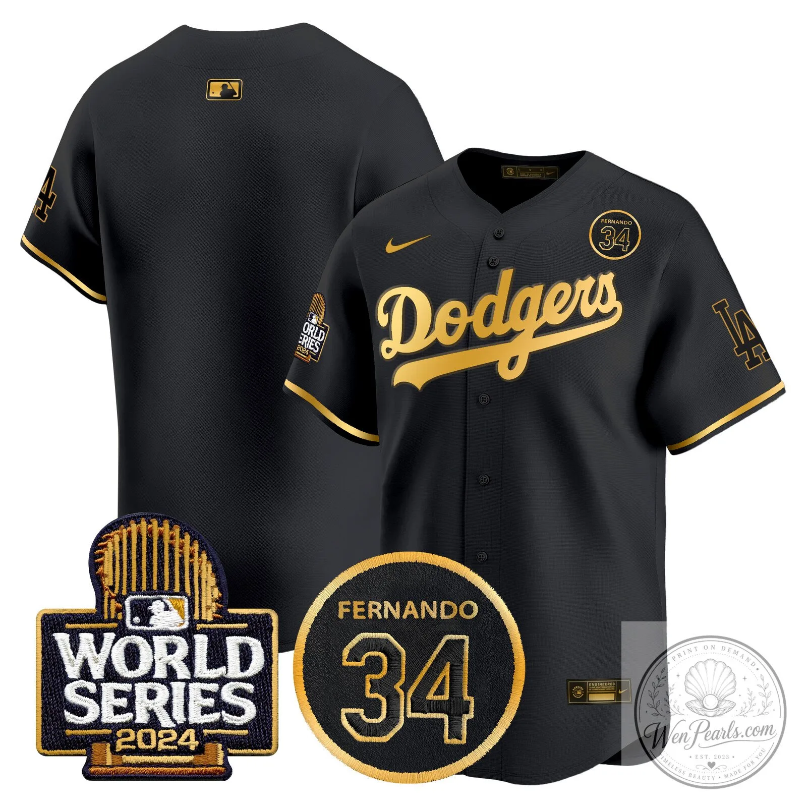 Dodgers Fernando Valenzuela Black Gold Number 34 World Series Baseball Jersey 63 Dodgers Fernando Valenzuela Black Gold Number 34 World Series Baseball Jersey