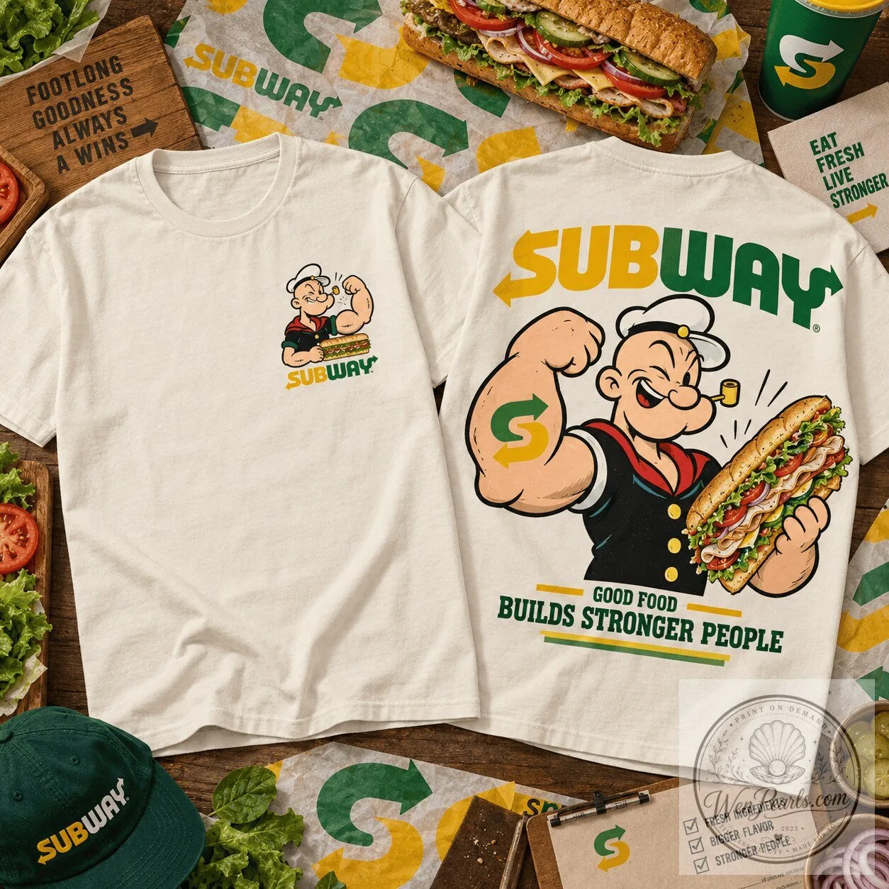 Popeye the Sailor Man Subway Good Food Builds Stronger People T-Shirt