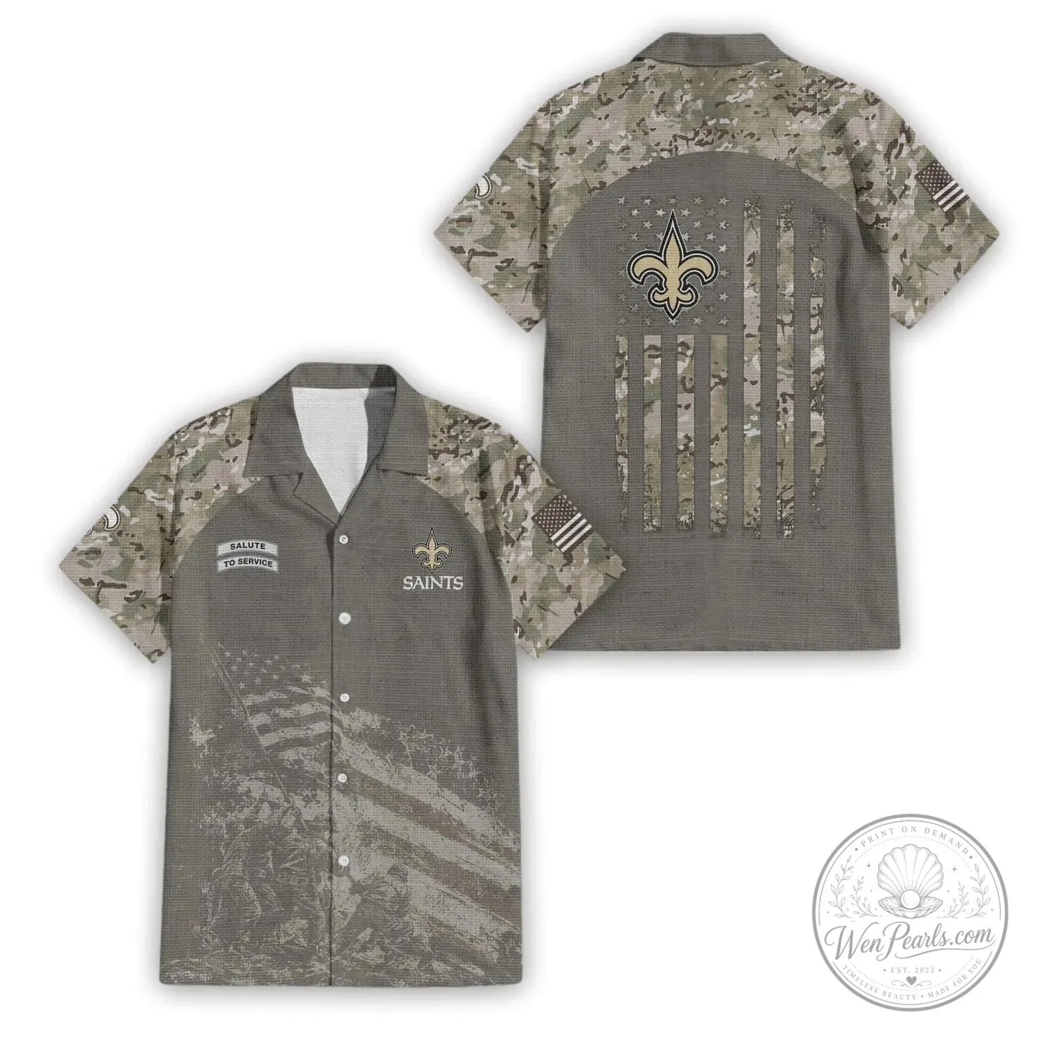 New Orleans Saints Salute To Service Military Camouflage Hawaiian Shirt
