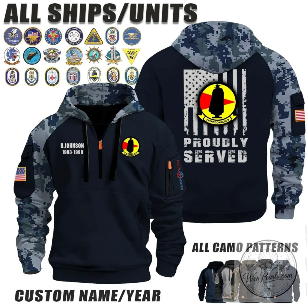 US Navy Faireconron 2 Proudly Served Veteran Half-Zip Camouflage Hoodie US Navy Faireconron 2 Proudly Served Veteran Half-Zip Camouflage Hoodie
