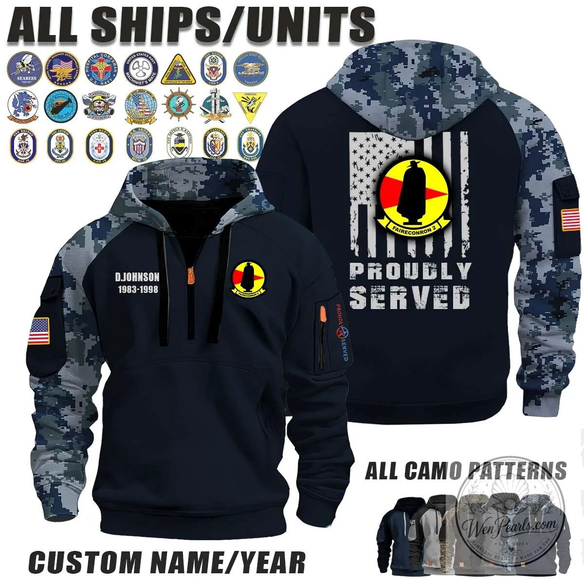 US Navy Faireconron 2 Proudly Served Veteran Half-Zip Camouflage Hoodie