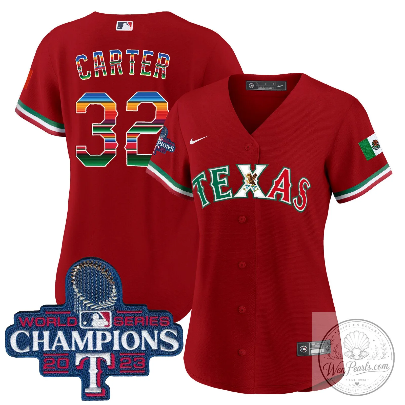 Texas Rangers Mexico World Series Champions Baseball Jersey 45 Texas Rangers Mexico World Series Champions Baseball Jersey