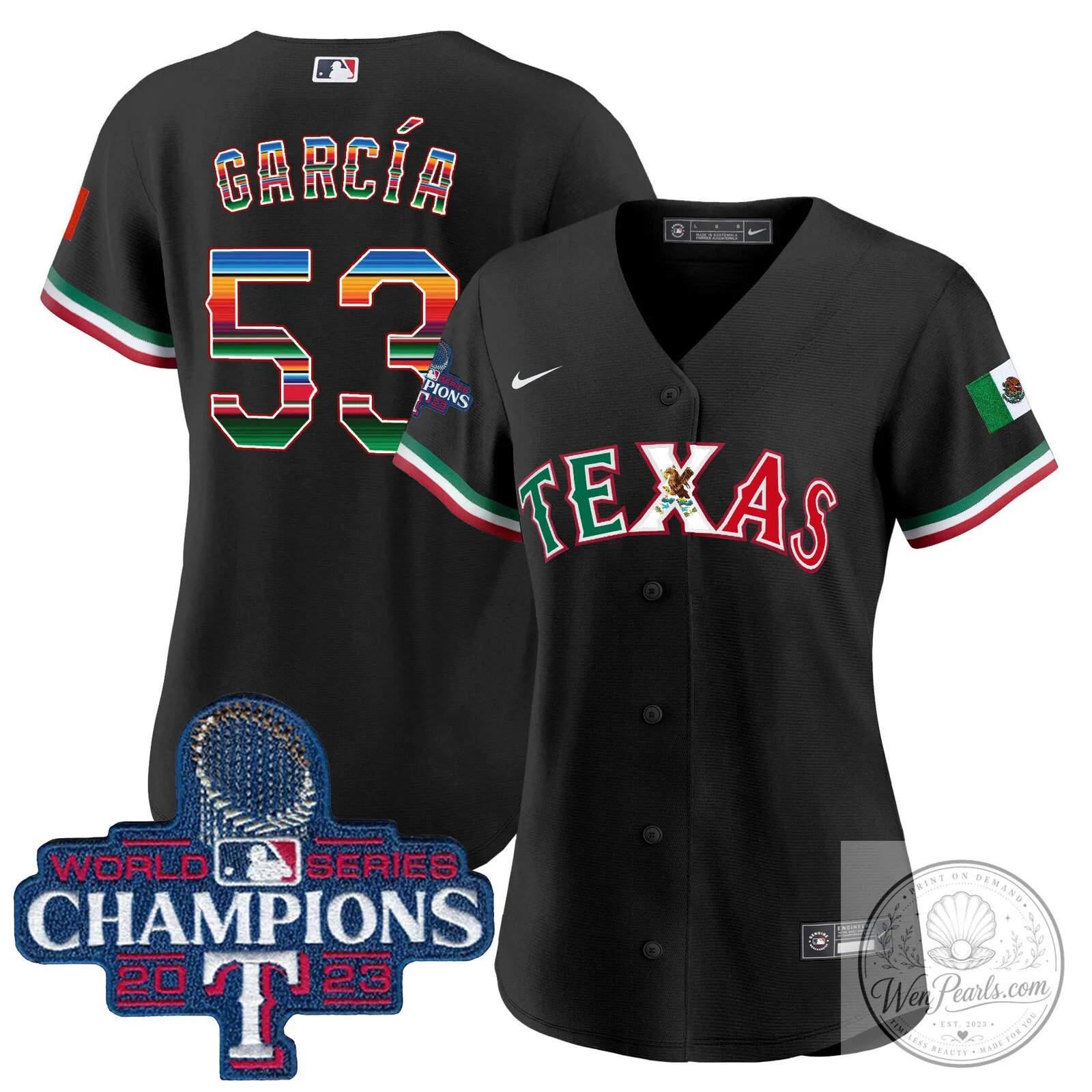 Texas Rangers Mexico World Series Champions Baseball Jersey 52 Texas Rangers Mexico World Series Champions Baseball Jersey