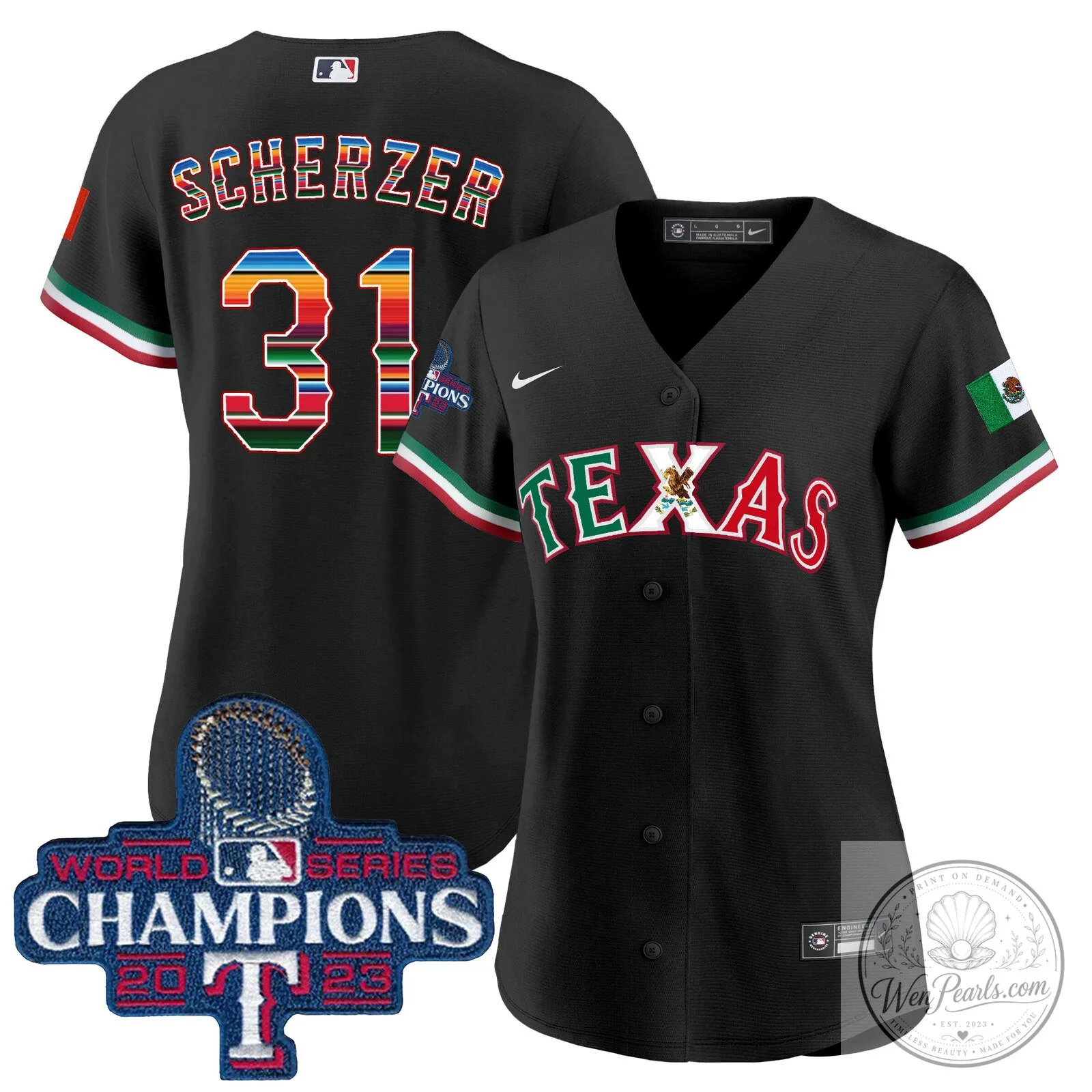 Texas Rangers Mexico World Series Champions Baseball Jersey 56 Texas Rangers Mexico World Series Champions Baseball Jersey
