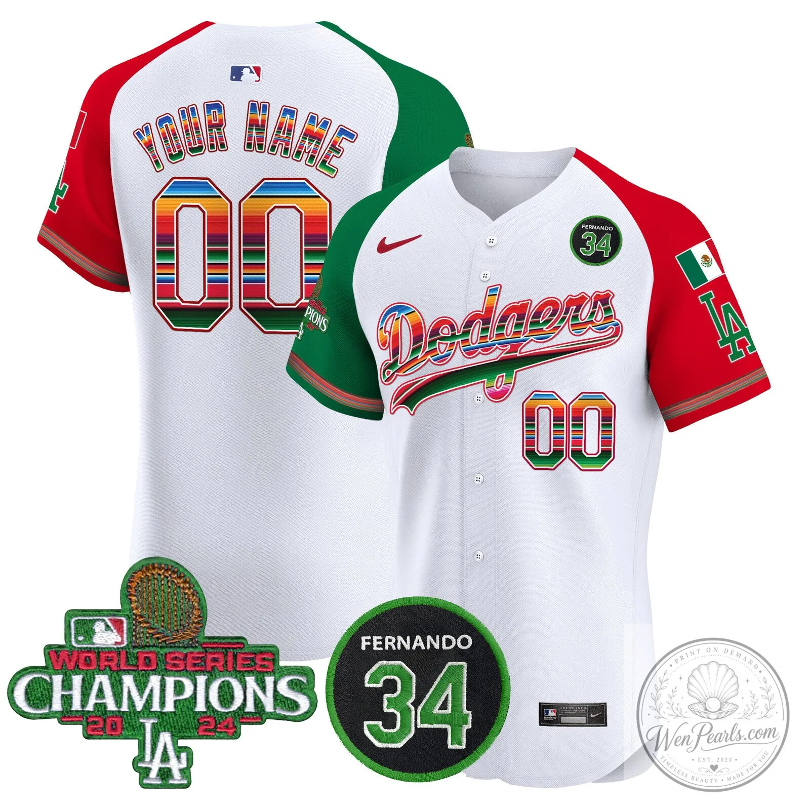 Dodgers Mexico 2024 World Series Champions Baseball Jersey 13 Dodgers Mexico 2024 World Series Champions Baseball Jersey