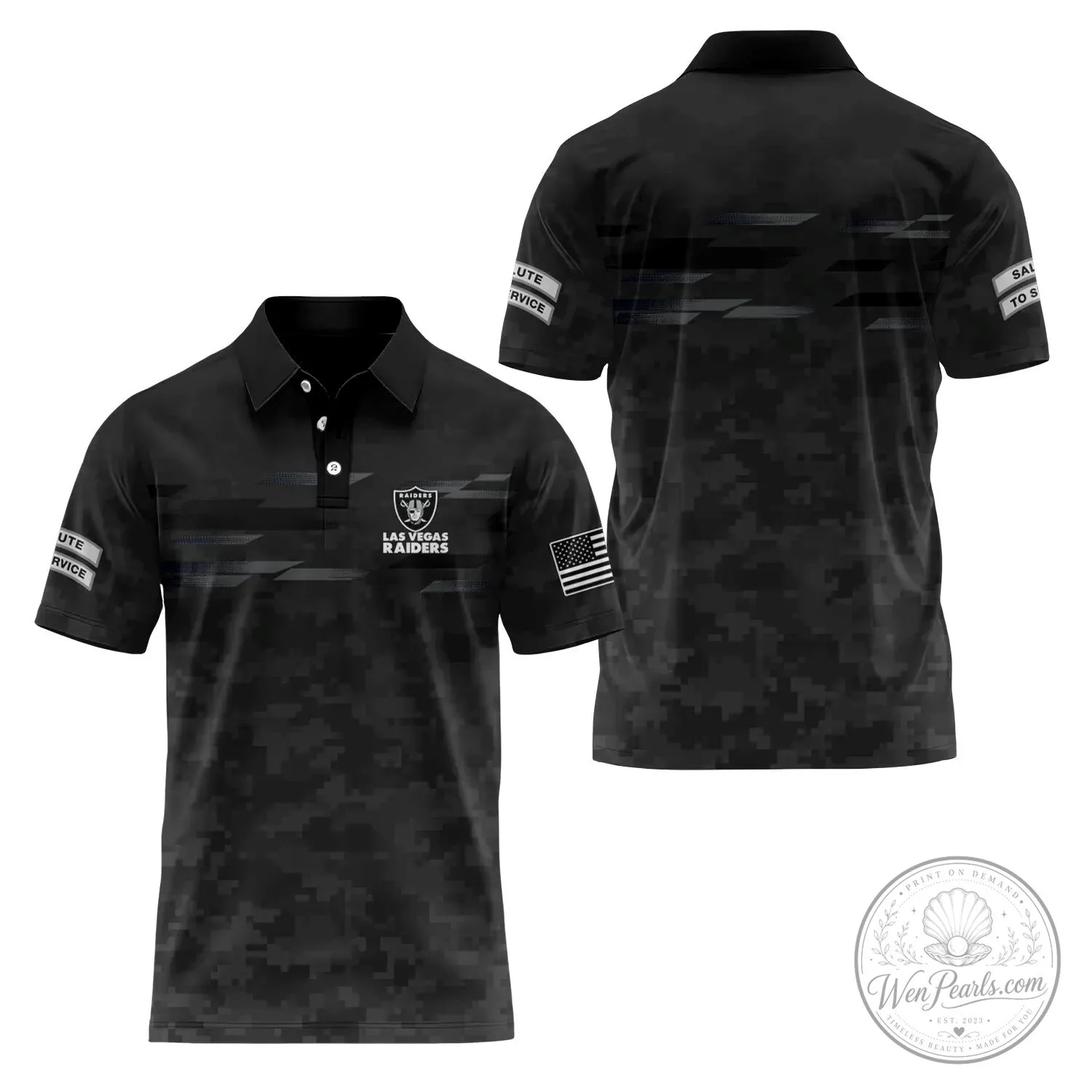 Black Digital Camo Polo Shirt for Raiders Salute To Service in Las Vegas