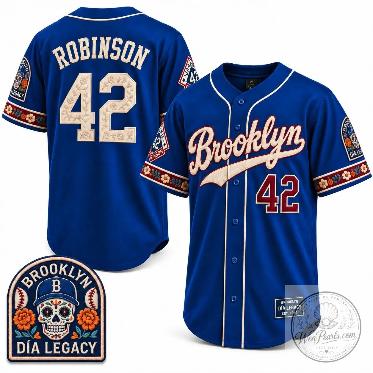 Jackie Robinson Day of the Dead Heritage Baseball Jersey - Brooklyn Dodgers