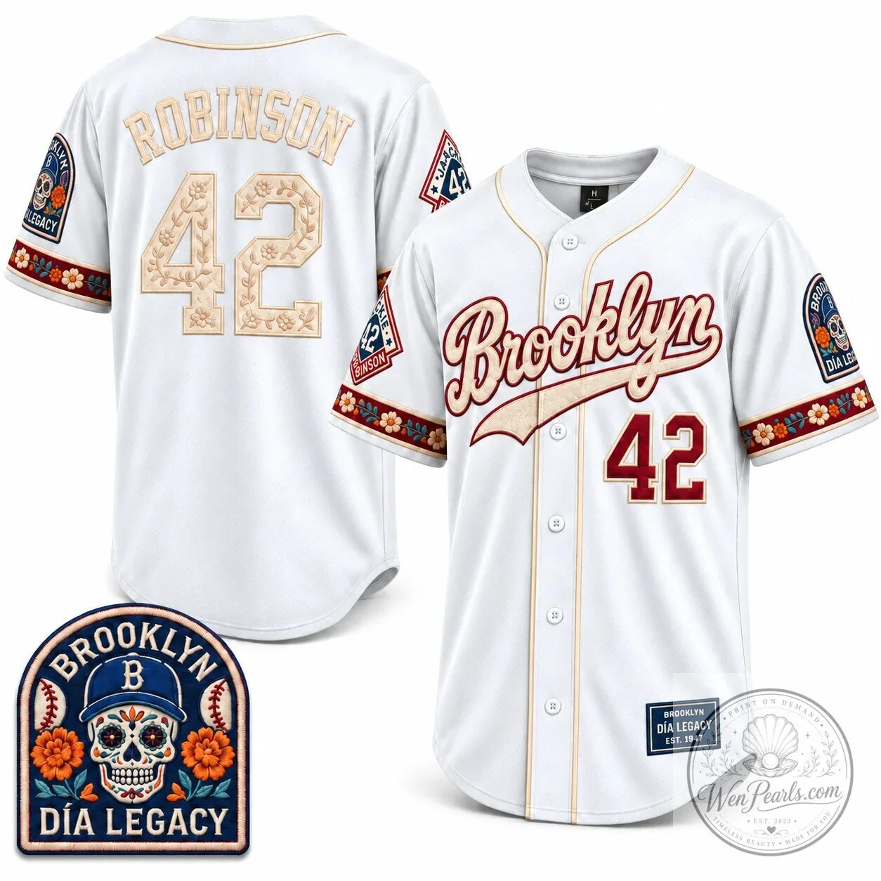 Jackie Robinson Day of the Dead Heritage Baseball Jersey - Brooklyn Dodgers 10 Jackie Robinson Day of the Dead Heritage Baseball Jersey - Brooklyn Dodgers