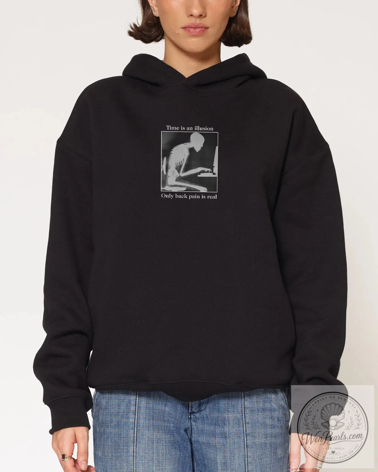 Time Is an Illusion Only Back Pain Is Real Funny Skeleton Hoodie