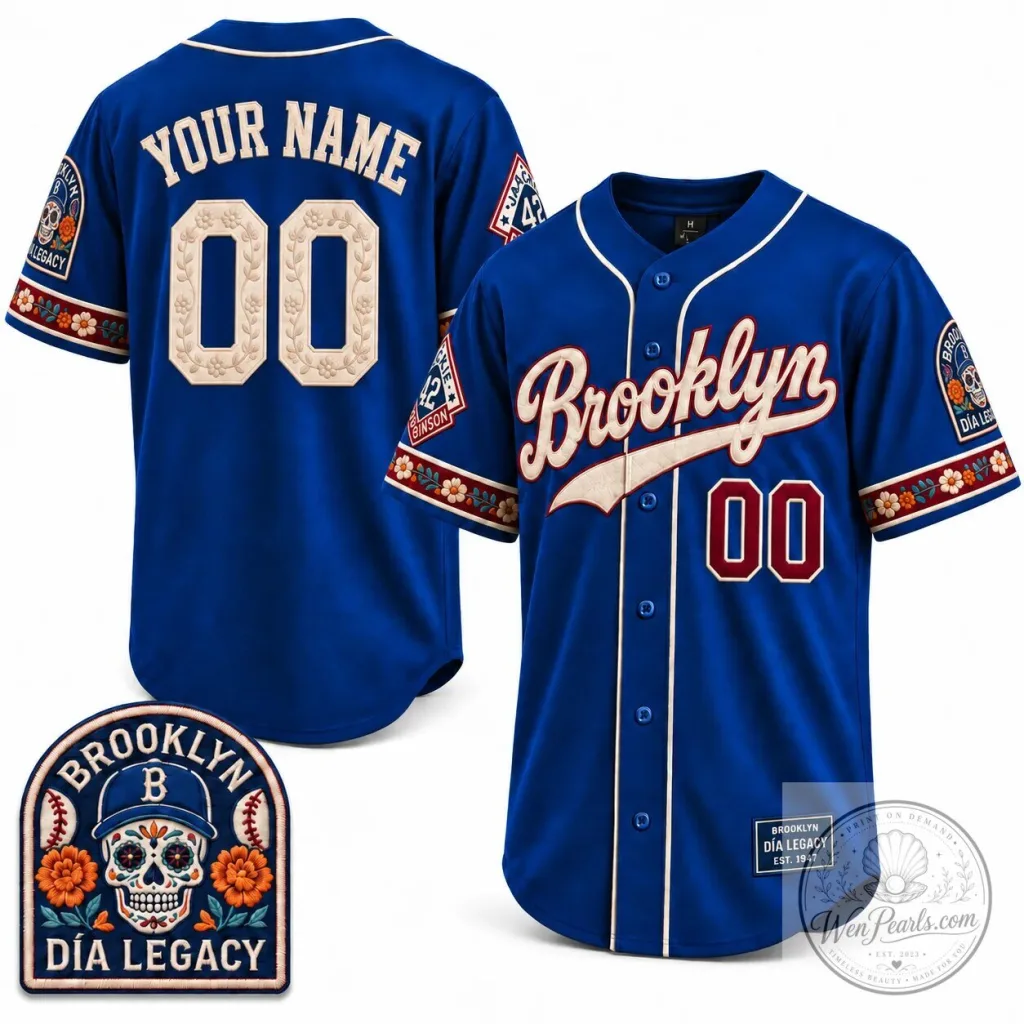 Brooklyn Dia Legacy Baseball Jersey with Sugar Skull and Floral Trim Brooklyn Dia Legacy Baseball Jersey with Sugar Skull and Floral Trim