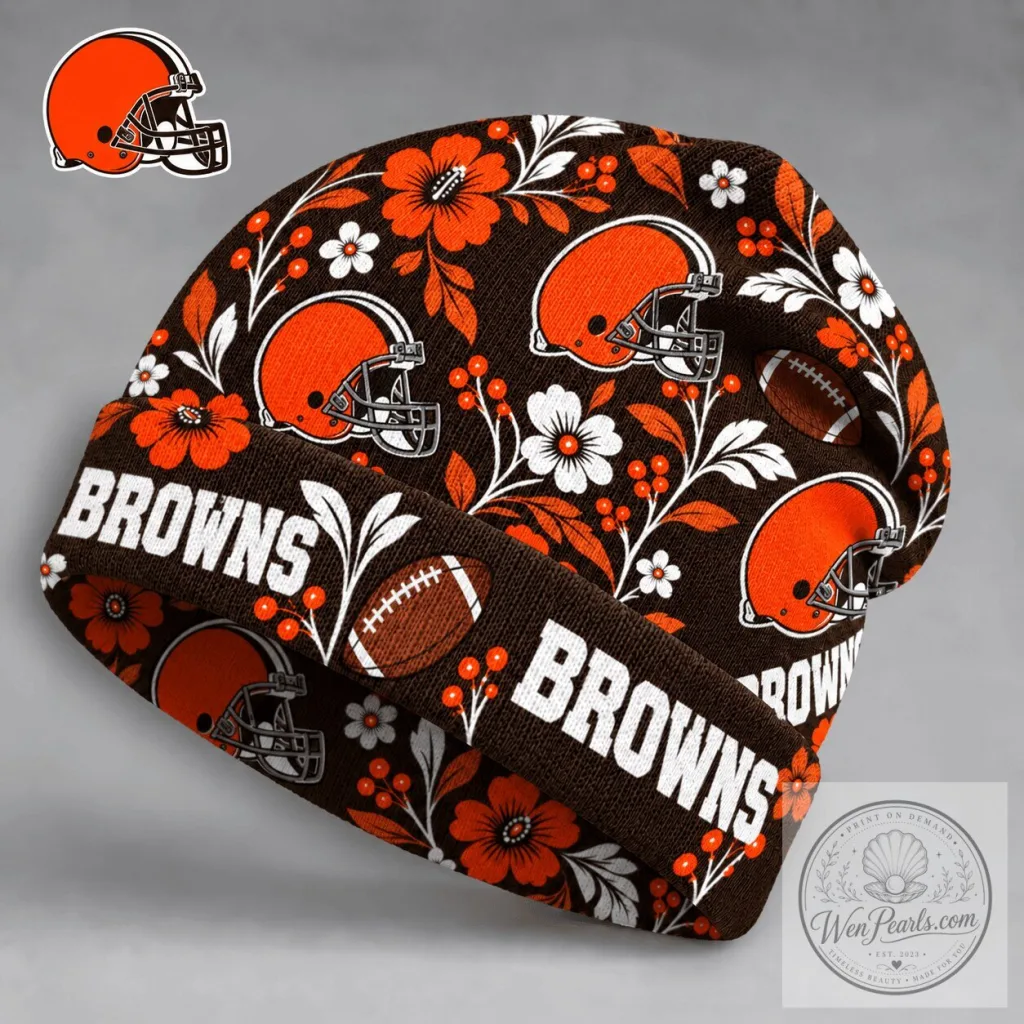 Cleveland Browns Football Floral Pattern Beanie Hat Cleveland Browns Football Floral Pattern Beanie Hat