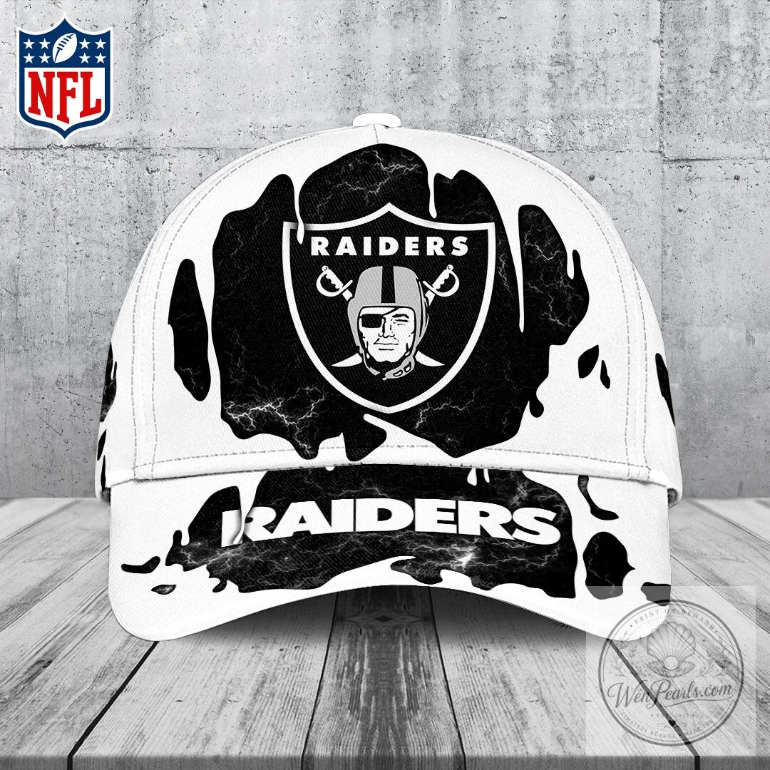 Las Vegas Raiders NFL Football Team Logo White Lightning Baseball Cap Hat