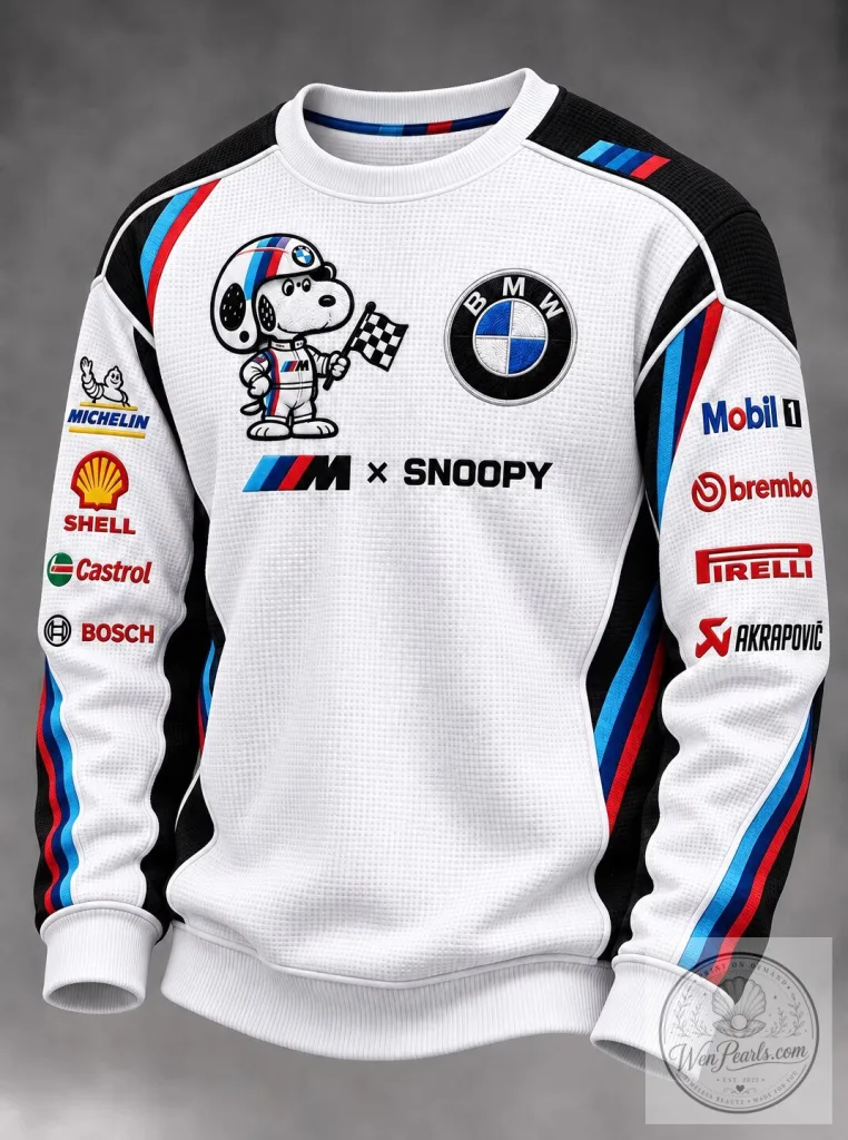 Snoopy BMW Racing Team Graphic Print Long Sleeve Crew Neck Sweatshirt 6 Snoopy BMW Racing Team Graphic Print Long Sleeve Crew Neck Sweatshirt