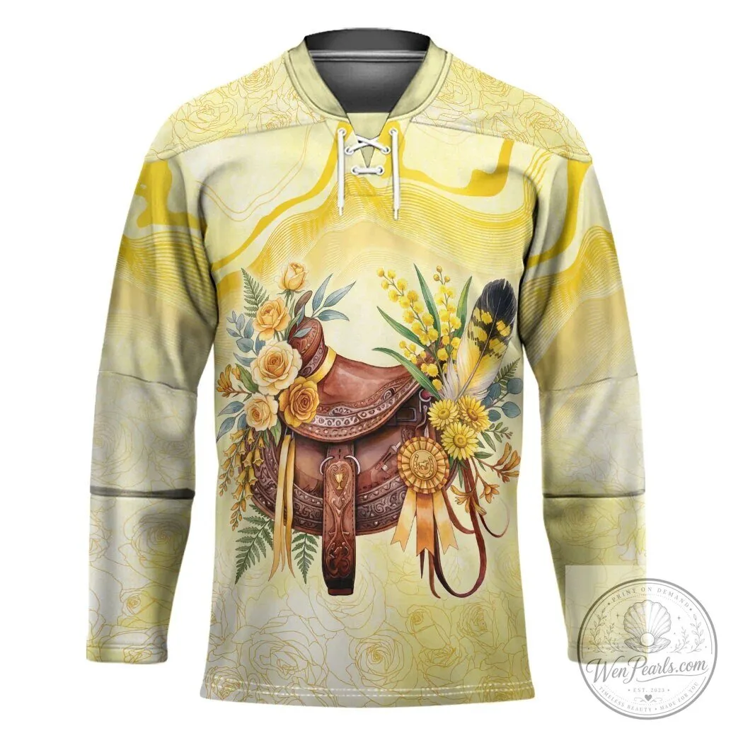 Melbourne Horse Floral Saddle Yellow Rose Wattle Flowers Hockey Jersey