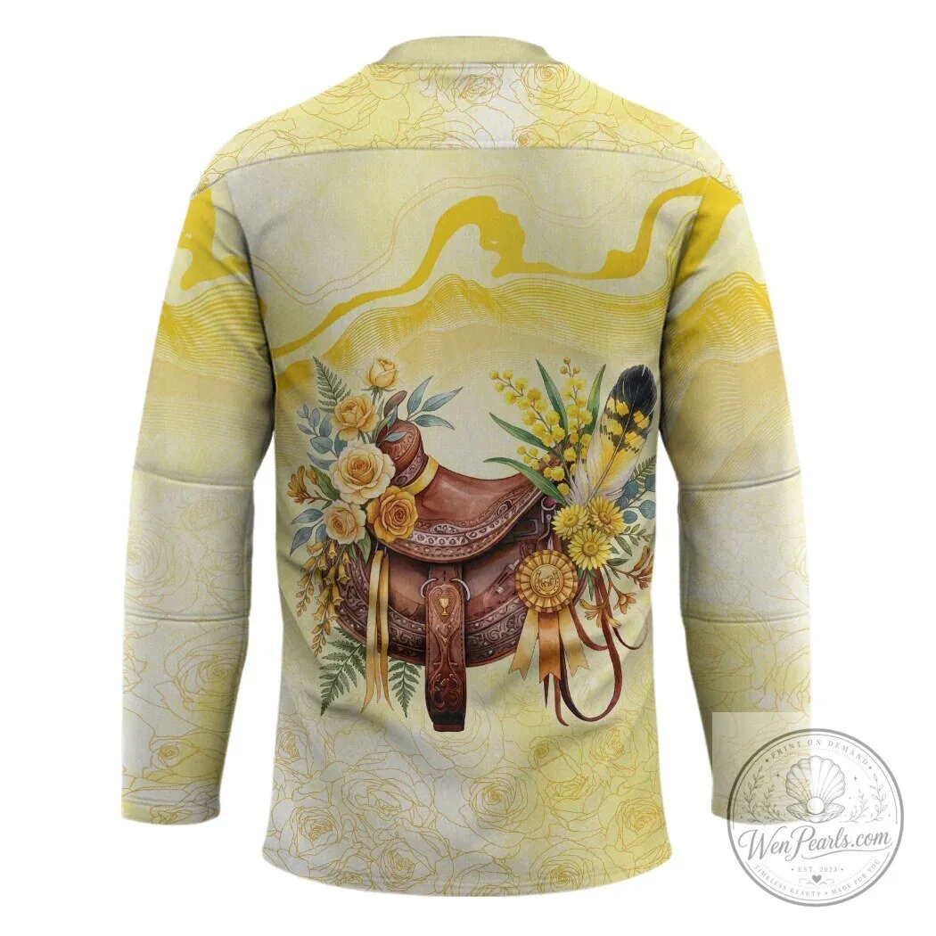 Melbourne Horse Floral Saddle Yellow Rose Wattle Flowers Hockey Jersey 6 Melbourne Horse Floral Saddle Yellow Rose Wattle Flowers Hockey Jersey