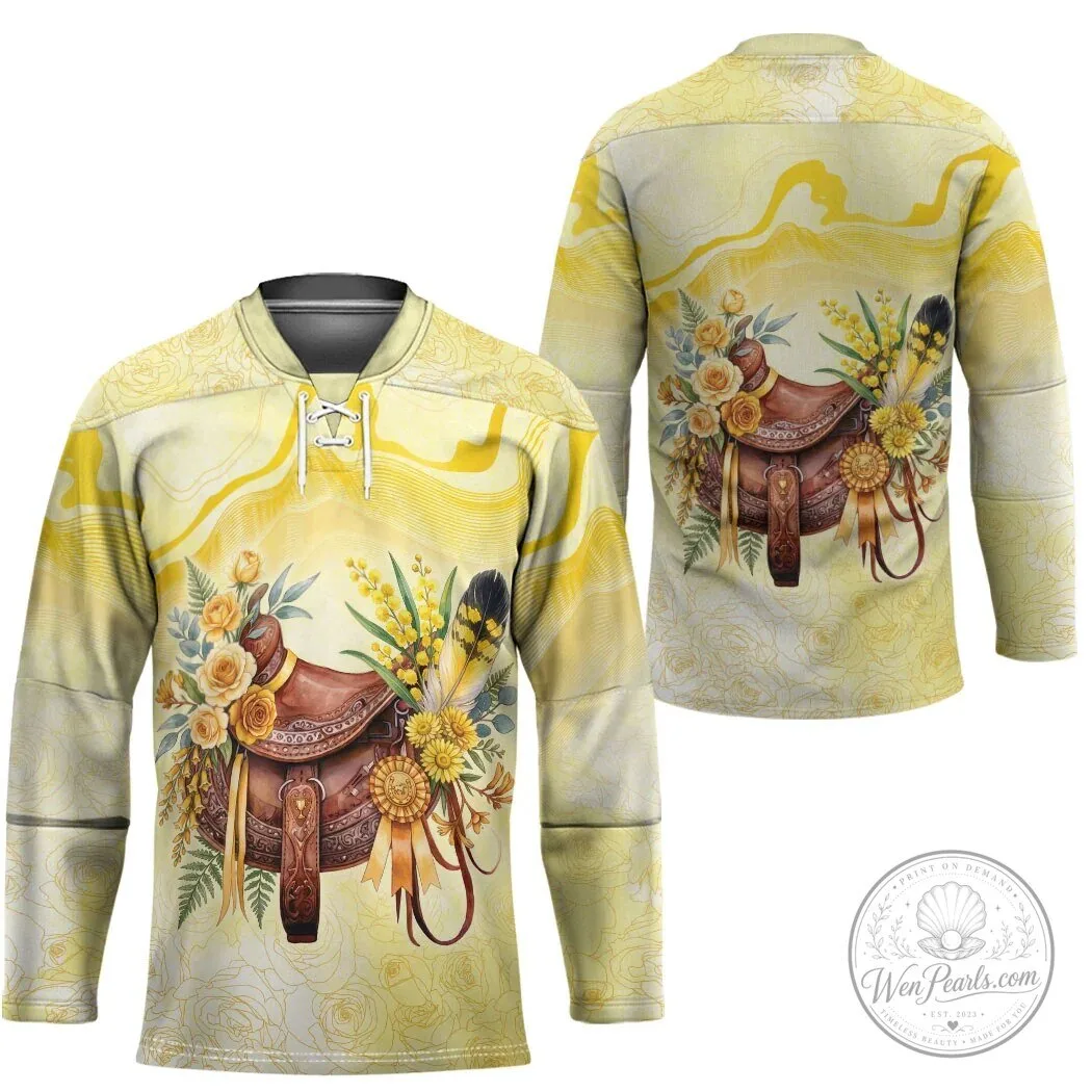 Melbourne Horse Floral Saddle Yellow Rose Wattle Flowers Hockey Jersey 7 Melbourne Horse Floral Saddle Yellow Rose Wattle Flowers Hockey Jersey
