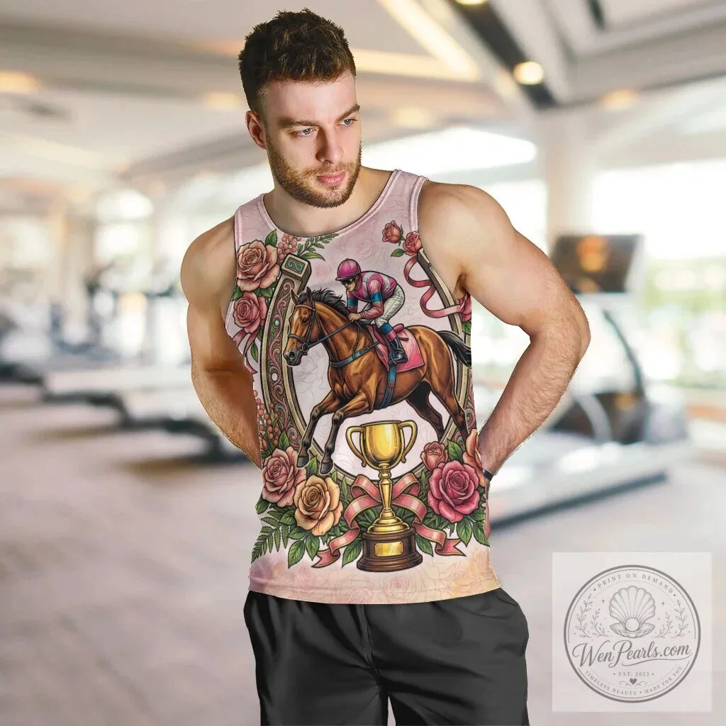 Melbourne Horse Race Jockey Floral Horseshoe Pink Rose All Over Print Tank Top