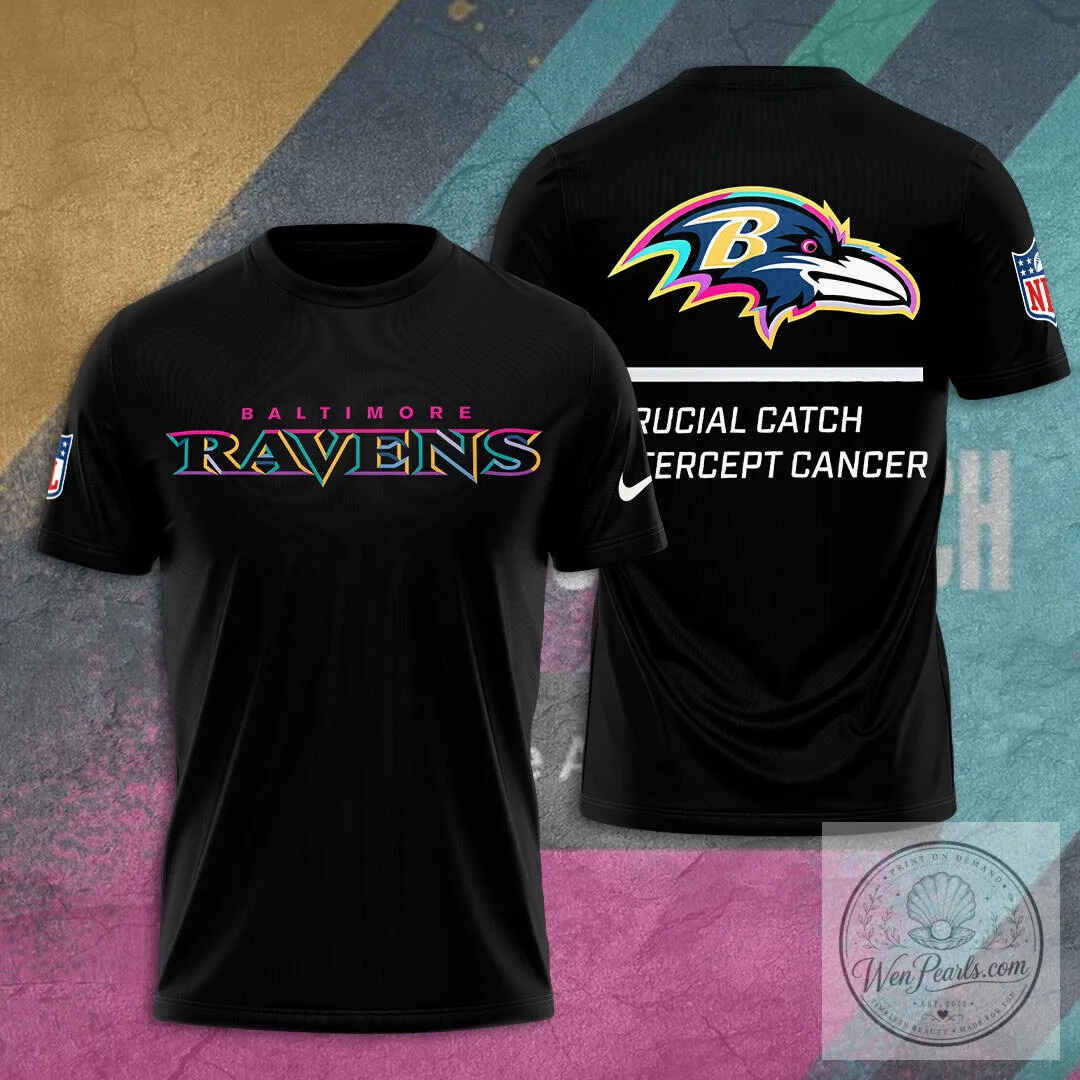 Baltimore Ravens Crucial Catch Intercept Cancer 2025 NFL Football T-Shirt