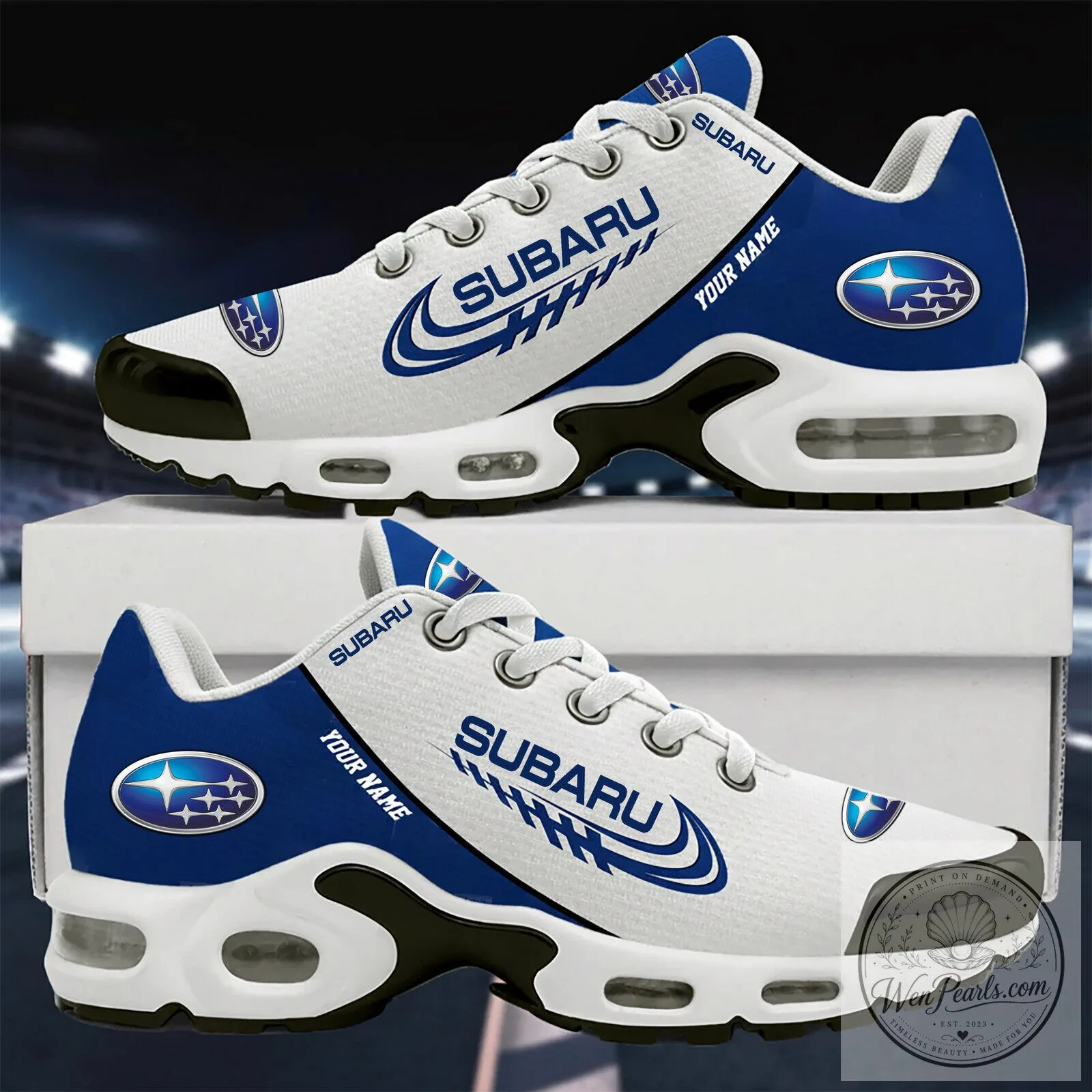 Subaru Car Logo Personalized Name Red and White Athletic Shoes 7 Subaru Car Logo Personalized Name Red and White Athletic Shoes