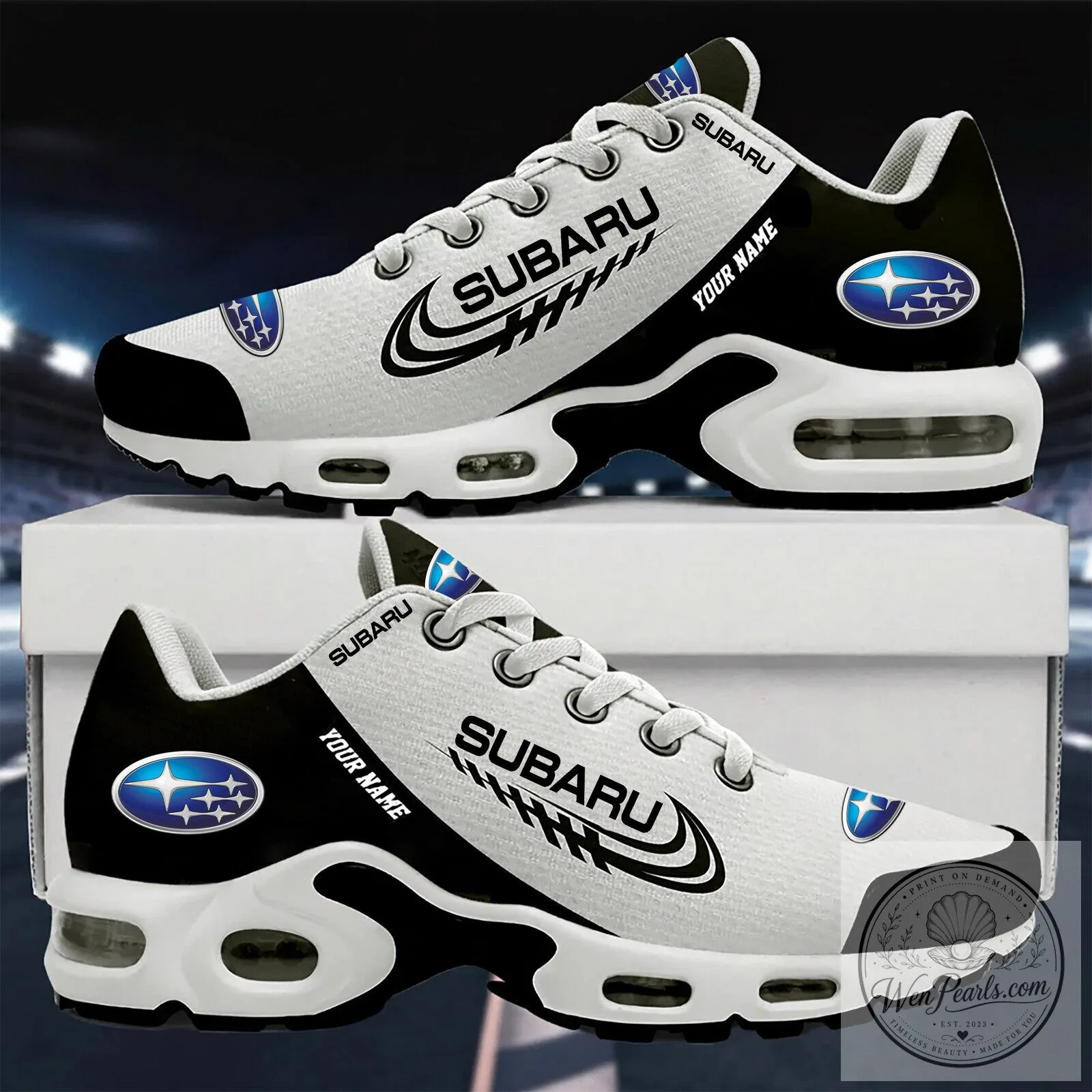 Subaru Car Logo Personalized Name Red and White Athletic Shoes 8 Subaru Car Logo Personalized Name Red and White Athletic Shoes