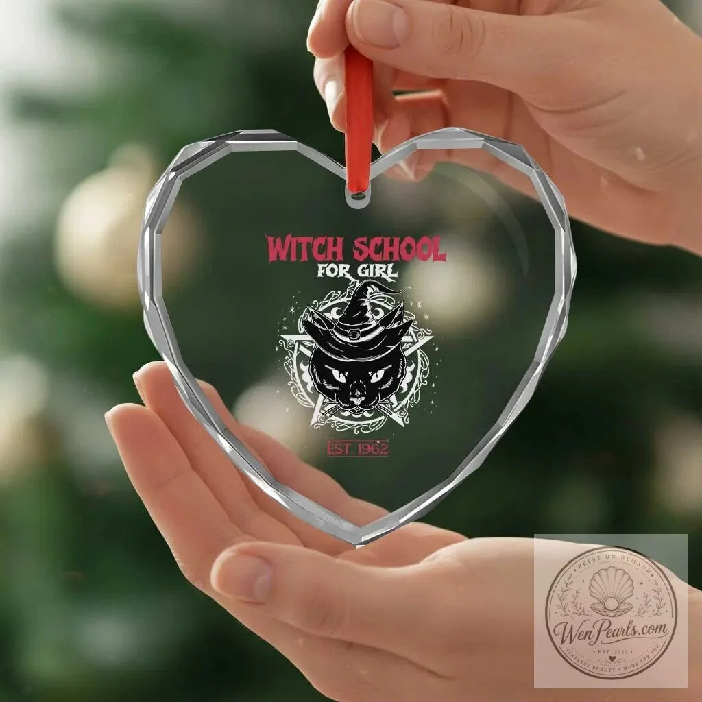 Halloween Witch School Black Cat Heart Crystal Glass Ornament 9 Halloween Witch School Black Cat Heart Crystal Glass Ornament
