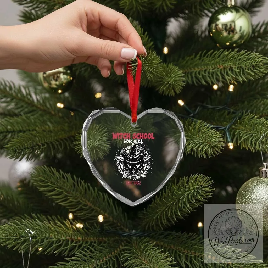 Halloween Witch School Black Cat Heart Crystal Glass Ornament 10 Halloween Witch School Black Cat Heart Crystal Glass Ornament