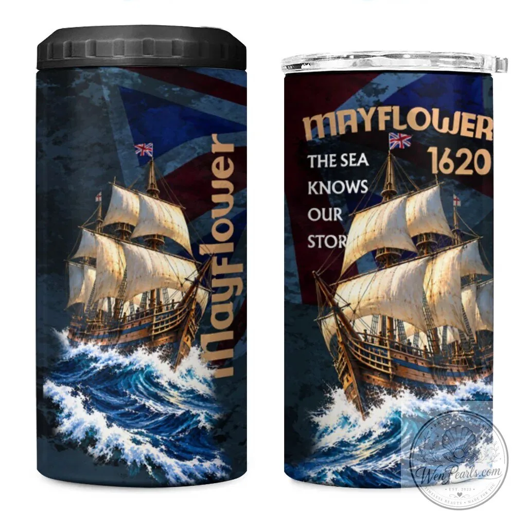 Mayflower 1620 Ship Vintage Nautical Ocean Waves Art Can Cooler Tumbler