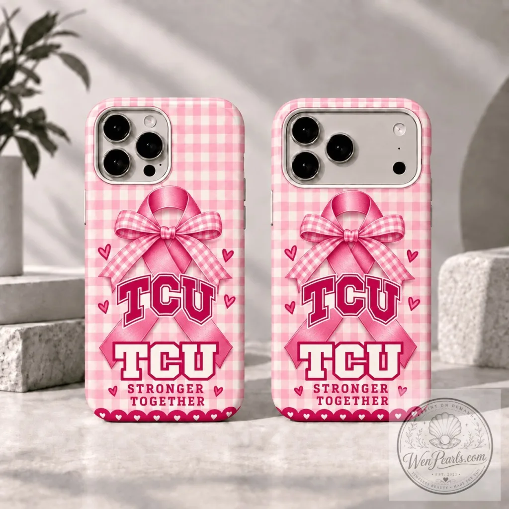 TCU Horned Frogs Breast Cancer Awareness Pink Gingham Pattern Phone Case TCU Horned Frogs Breast Cancer Awareness Pink Gingham Pattern Phone Case