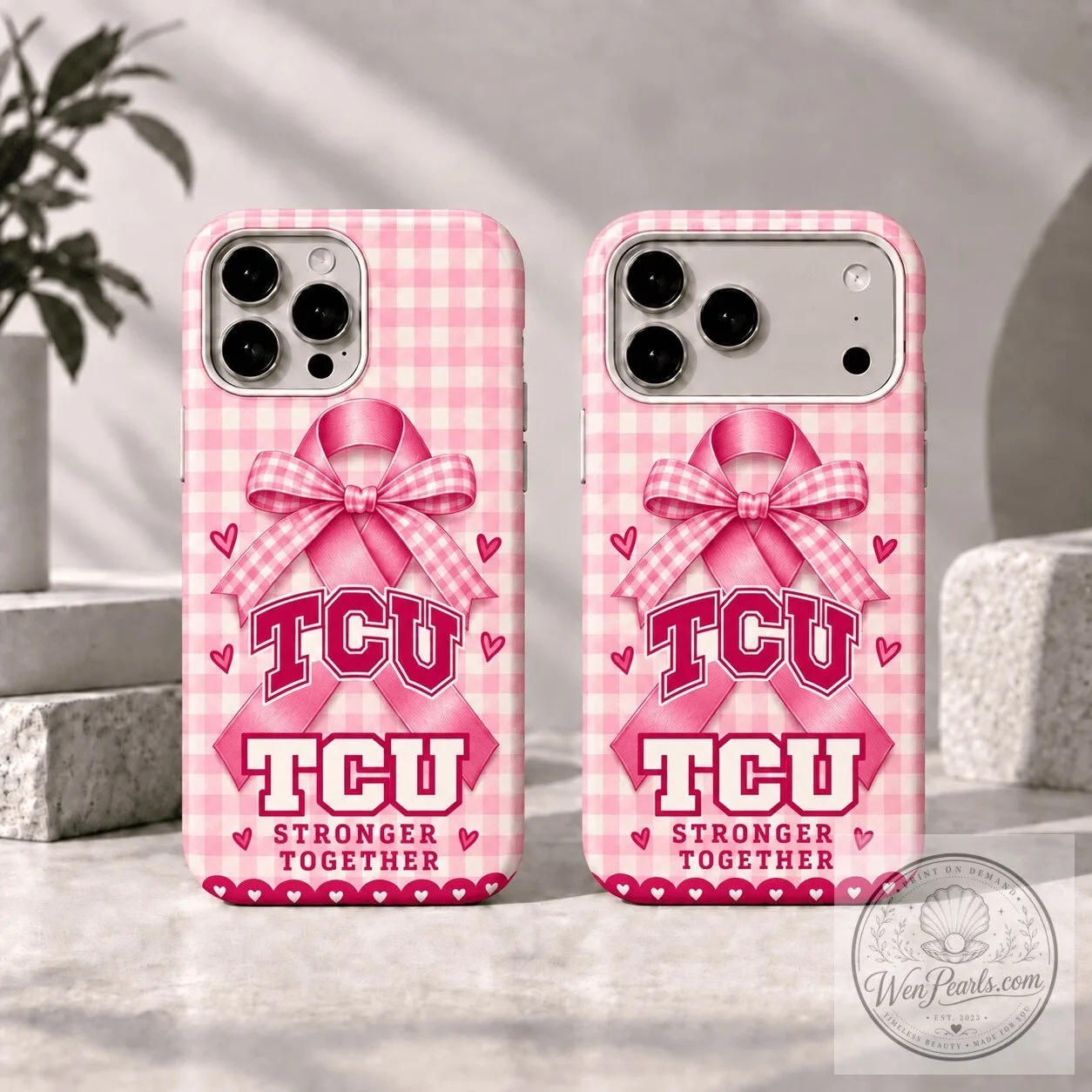 TCU Horned Frogs Breast Cancer Awareness Pink Gingham Pattern Phone Case