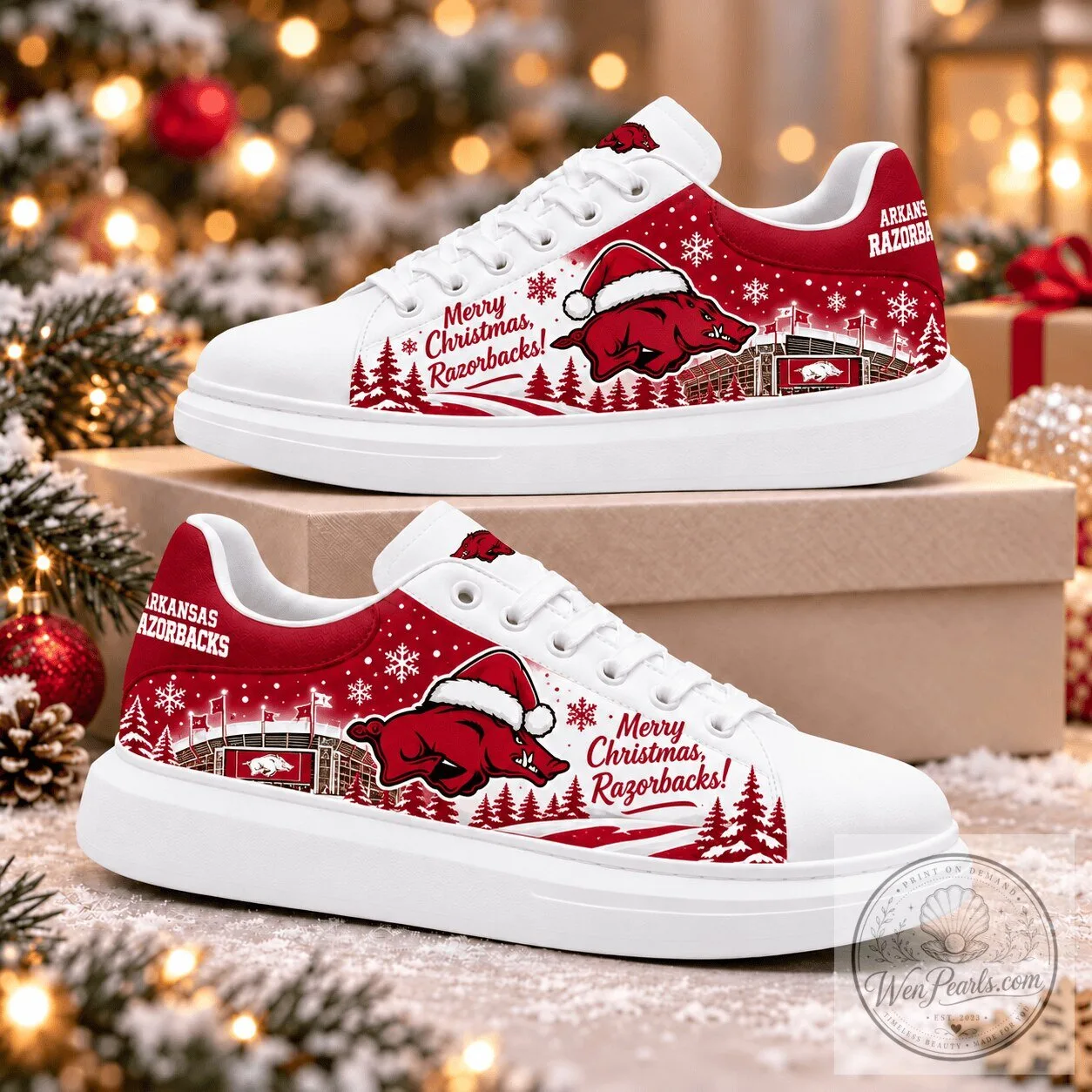 Arkansas Razorbacks Merry Christmas Football Fan Sneakers