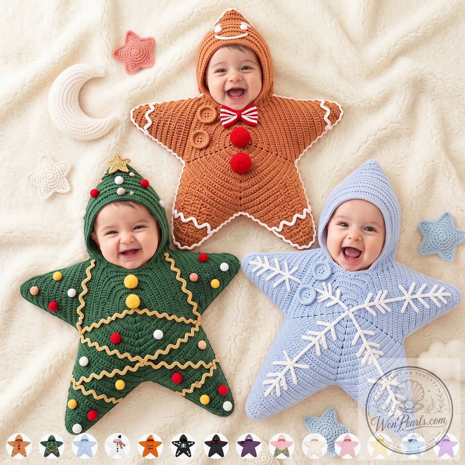 Christmas Gingerbread Man Crochet Baby Cocoon Swaddle Blanket