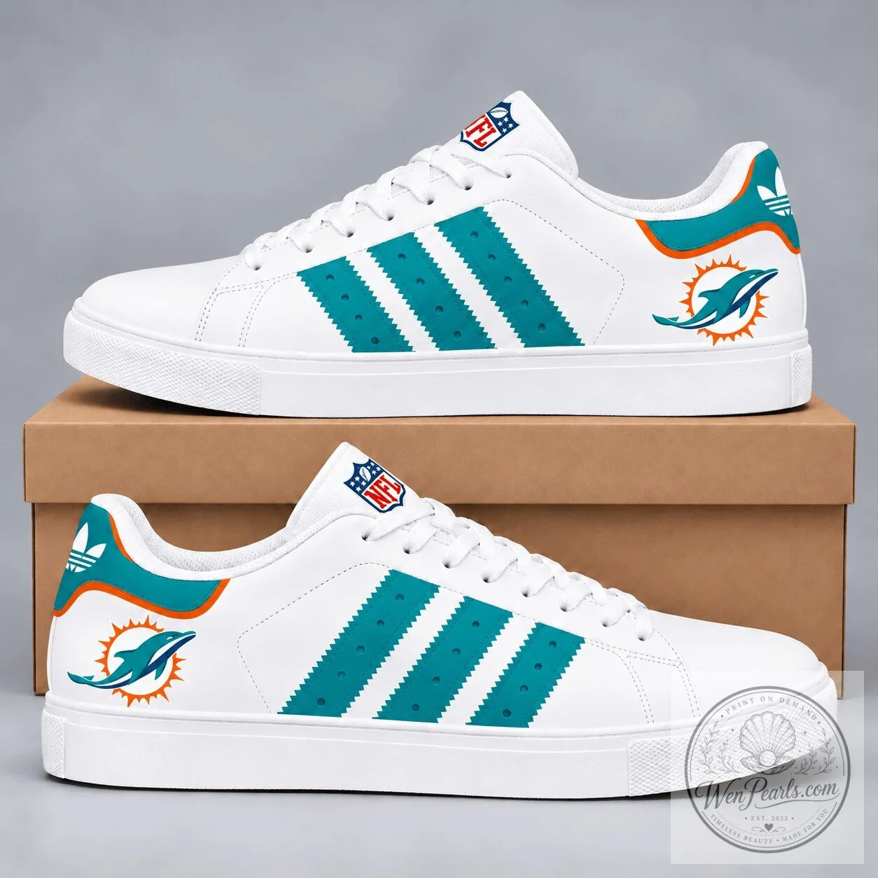 Miami Dolphins NFL Legacy Superstar White Sneakers Sport Shoes