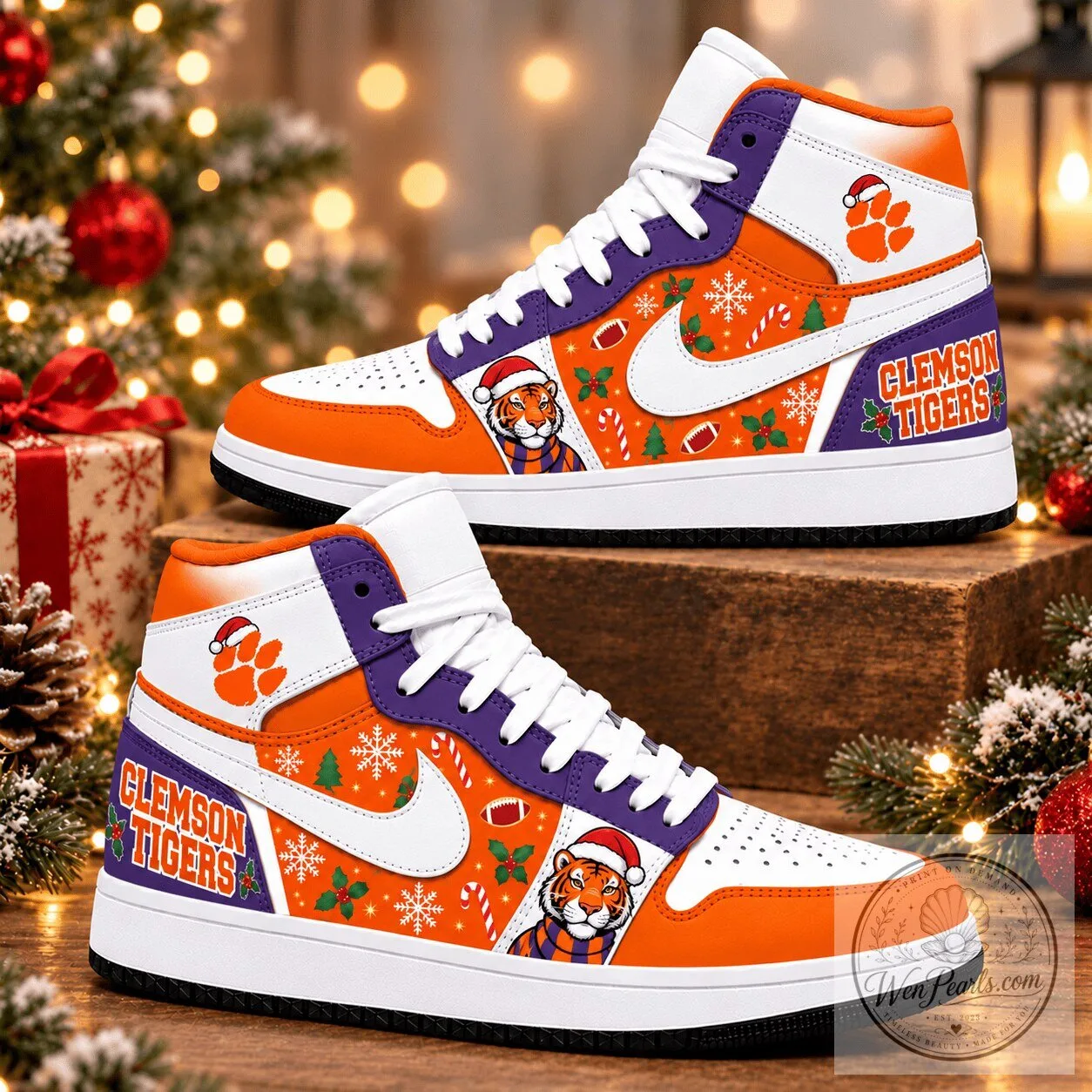 Clemson Tigers Christmas Holiday Pattern High Top Shoes for Football Fans