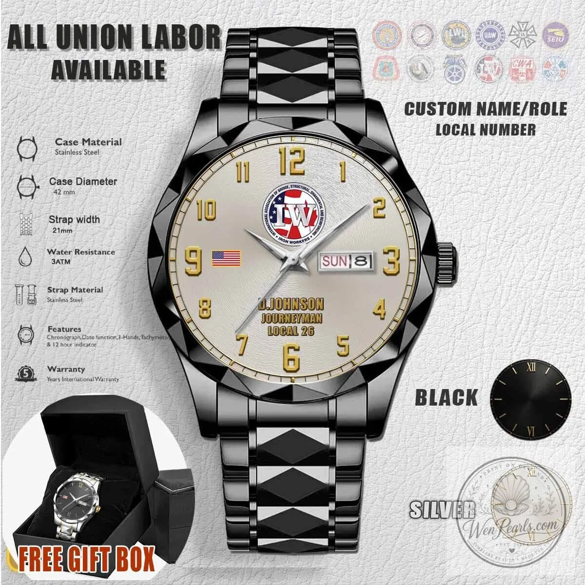 Ironworkers Union Local 26 Custom Name Stainless Steel Watch 4 Ironworkers Union Local 26 Custom Name Stainless Steel Watch