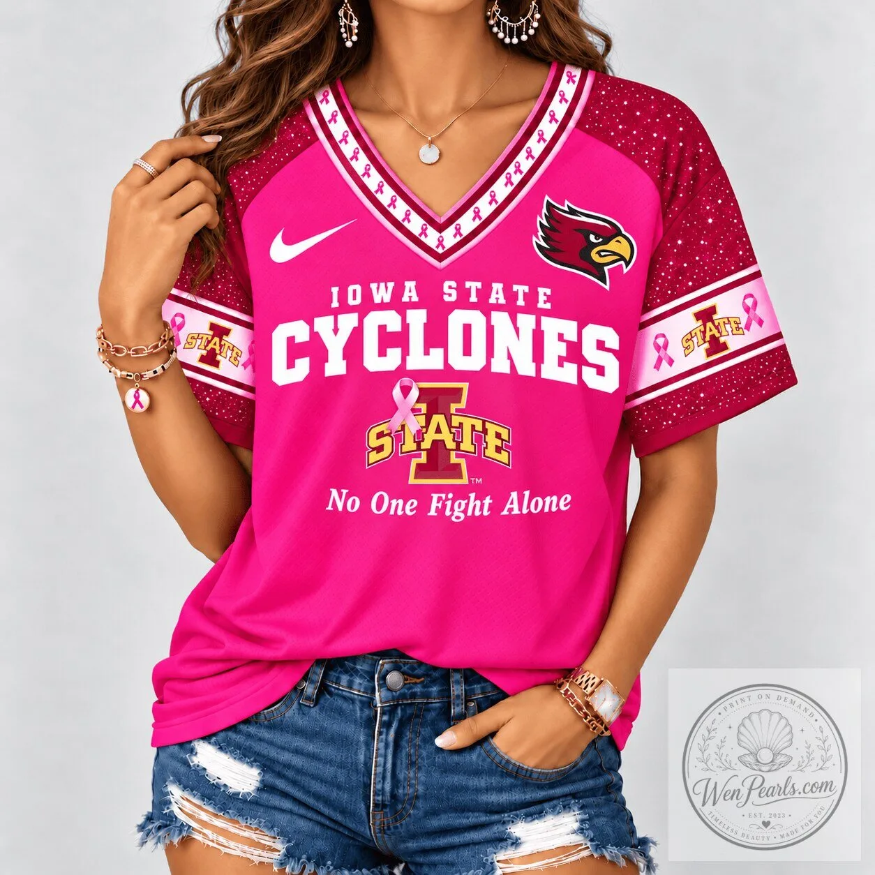Iowa State Cyclones No One Fights Alone Breast Cancer Awareness T-Shirt