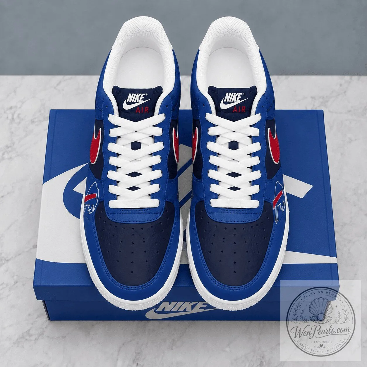Buffalo Bills NFL Team Logo Custom Design Royal Blue and Red Athletic Shoes