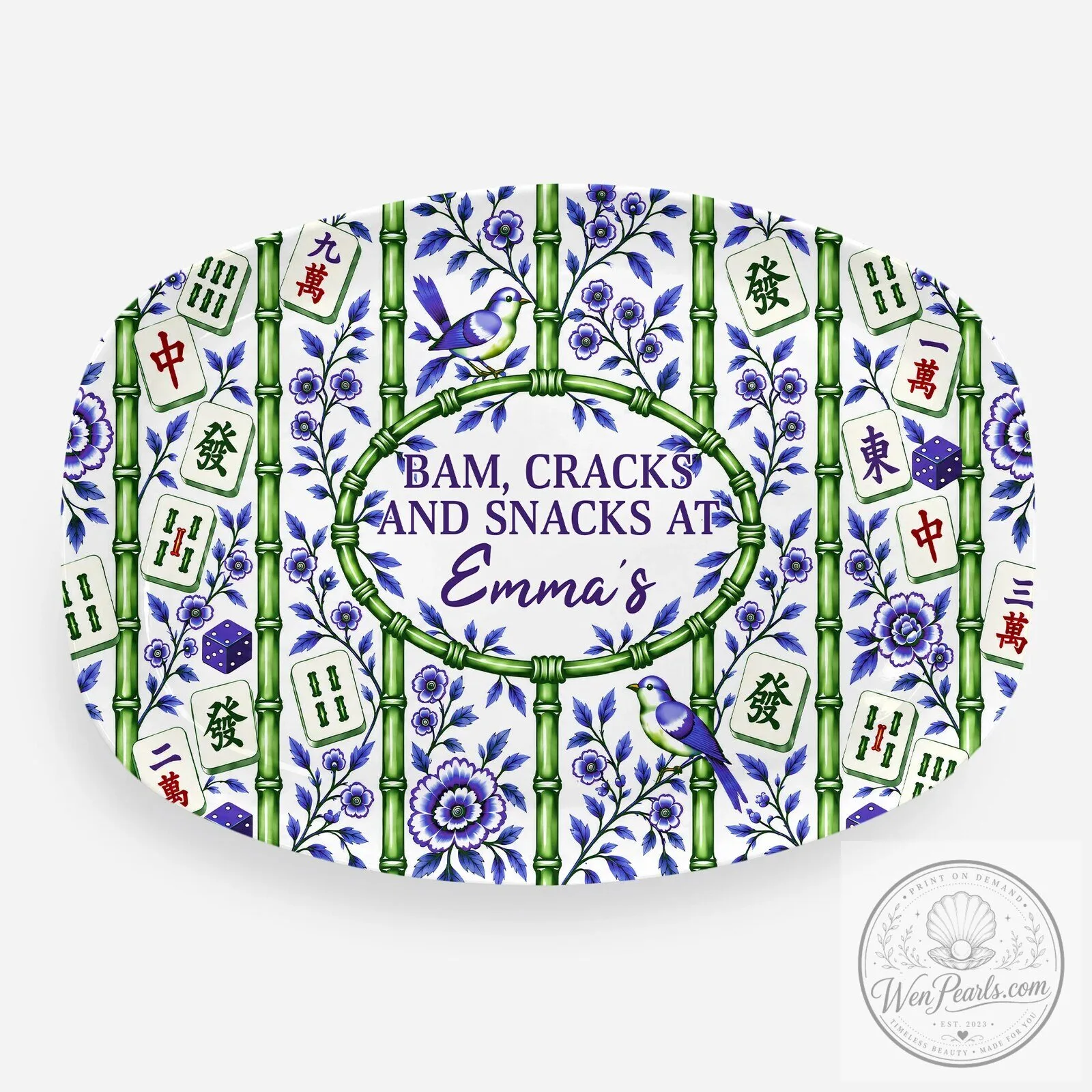 Personalized Mahjong Bam Cracks and Snacks Serving Platter