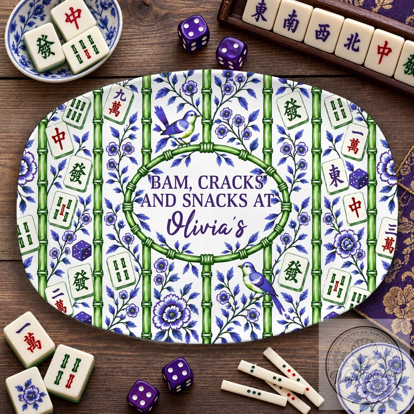 Personalized Mahjong Bam Cracks and Snacks Serving Platter 7 Personalized Mahjong Bam Cracks and Snacks Serving Platter