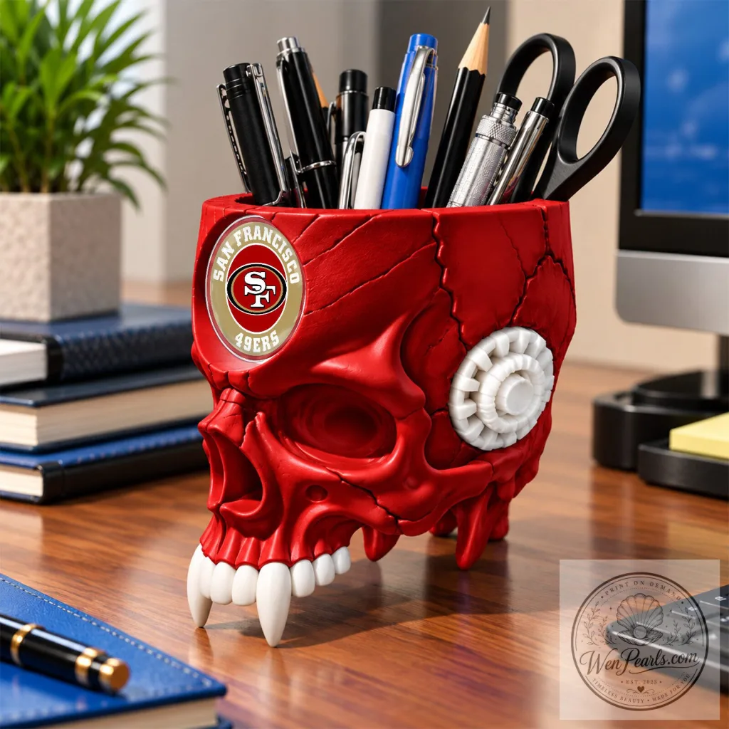 San Francisco 49ers Football Team Skull Pen Holder San Francisco 49ers Football Team Skull Pen Holder