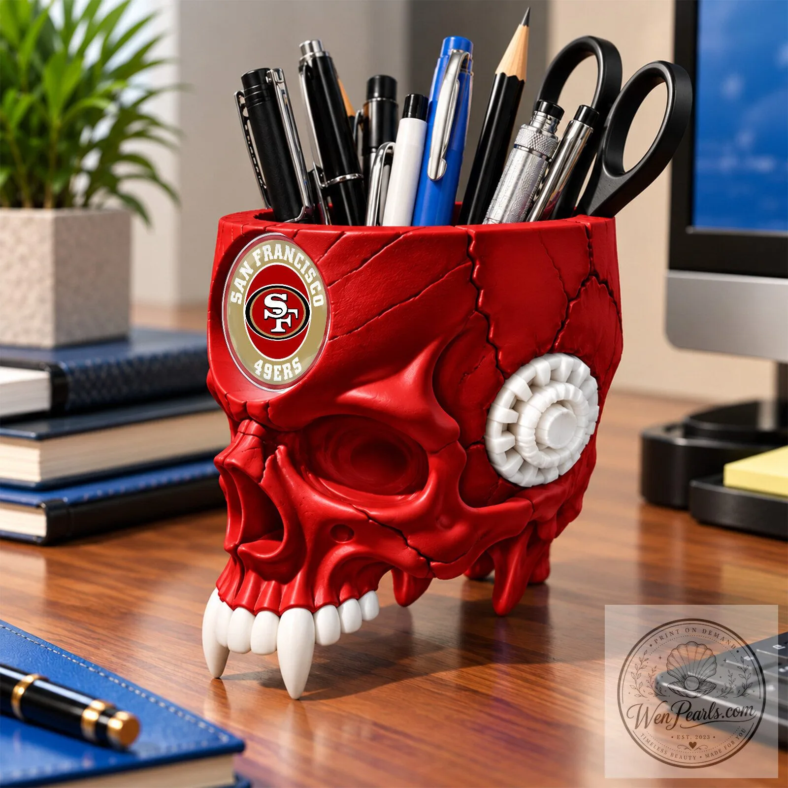 San Francisco 49ers Football Team Skull Pen Holder